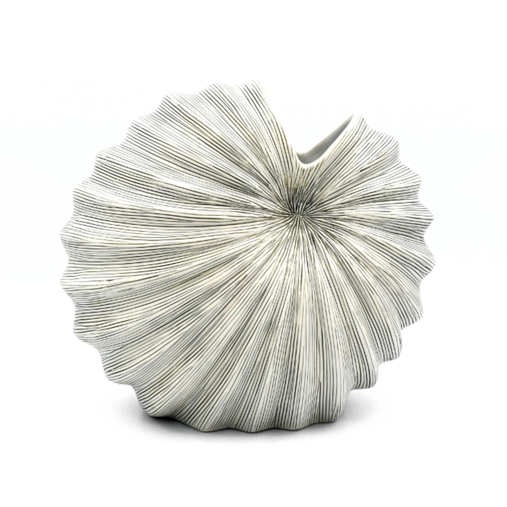 Outside The Box 8" Palm White & Black Lines Handcrafted Porcelain Vase