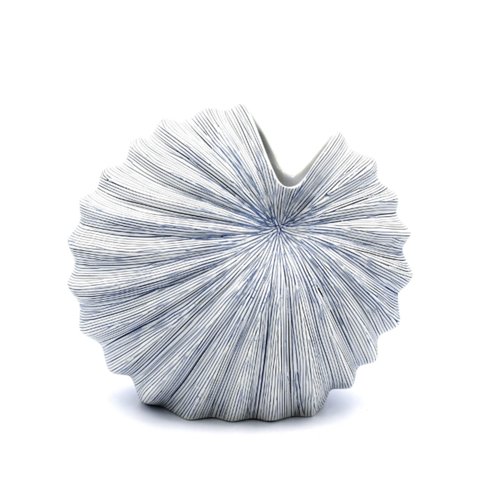 Outside The Box 8" Palm White & Blue Lines Handcrafted Porcelain Vase