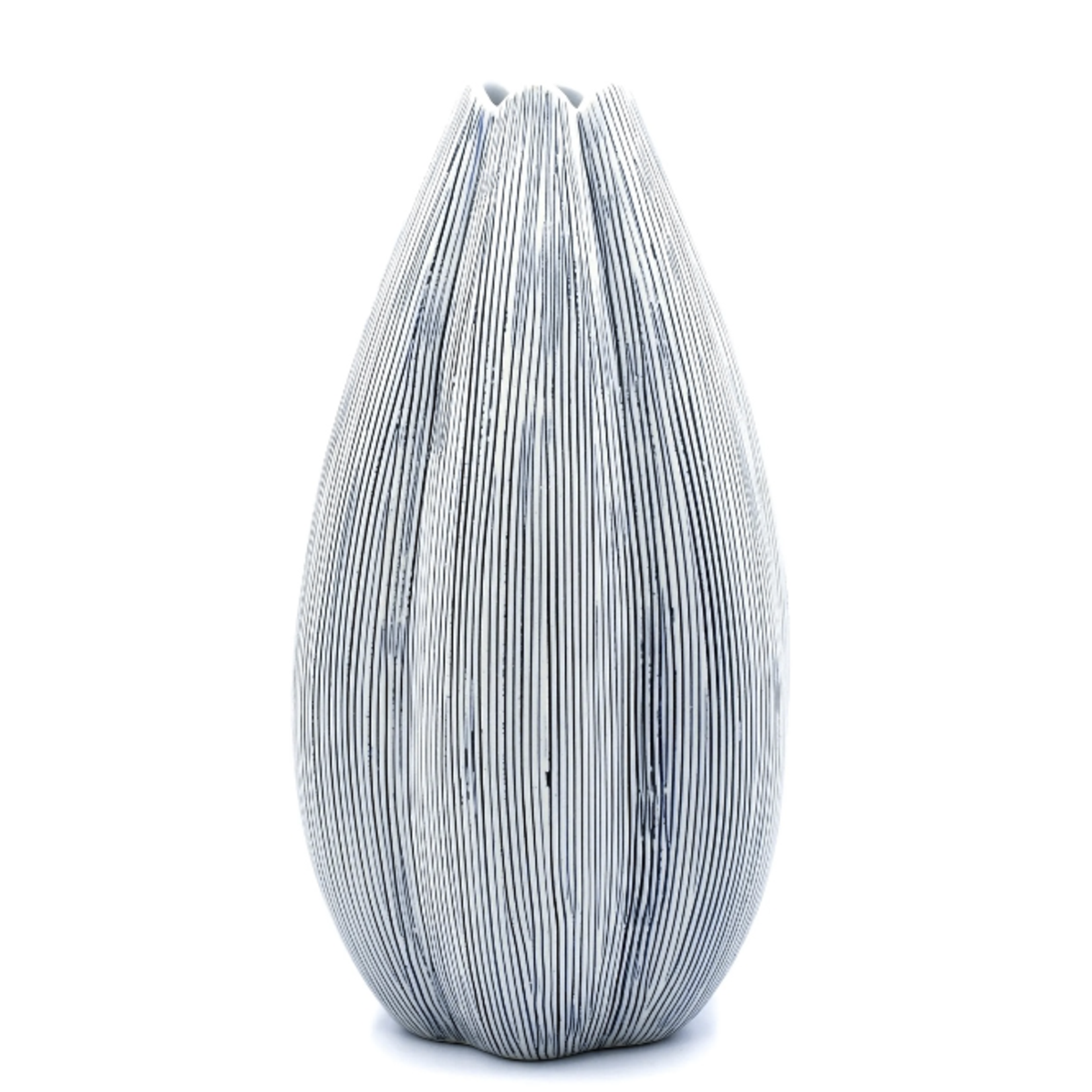 Outside The Box 9" Champa White & Blue Lines Handcrafted Porcelain Vase