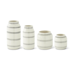 Outside The Box 12", 10", 7" & 6" Set of 4 Cream & Black Lined Stoneware Vases