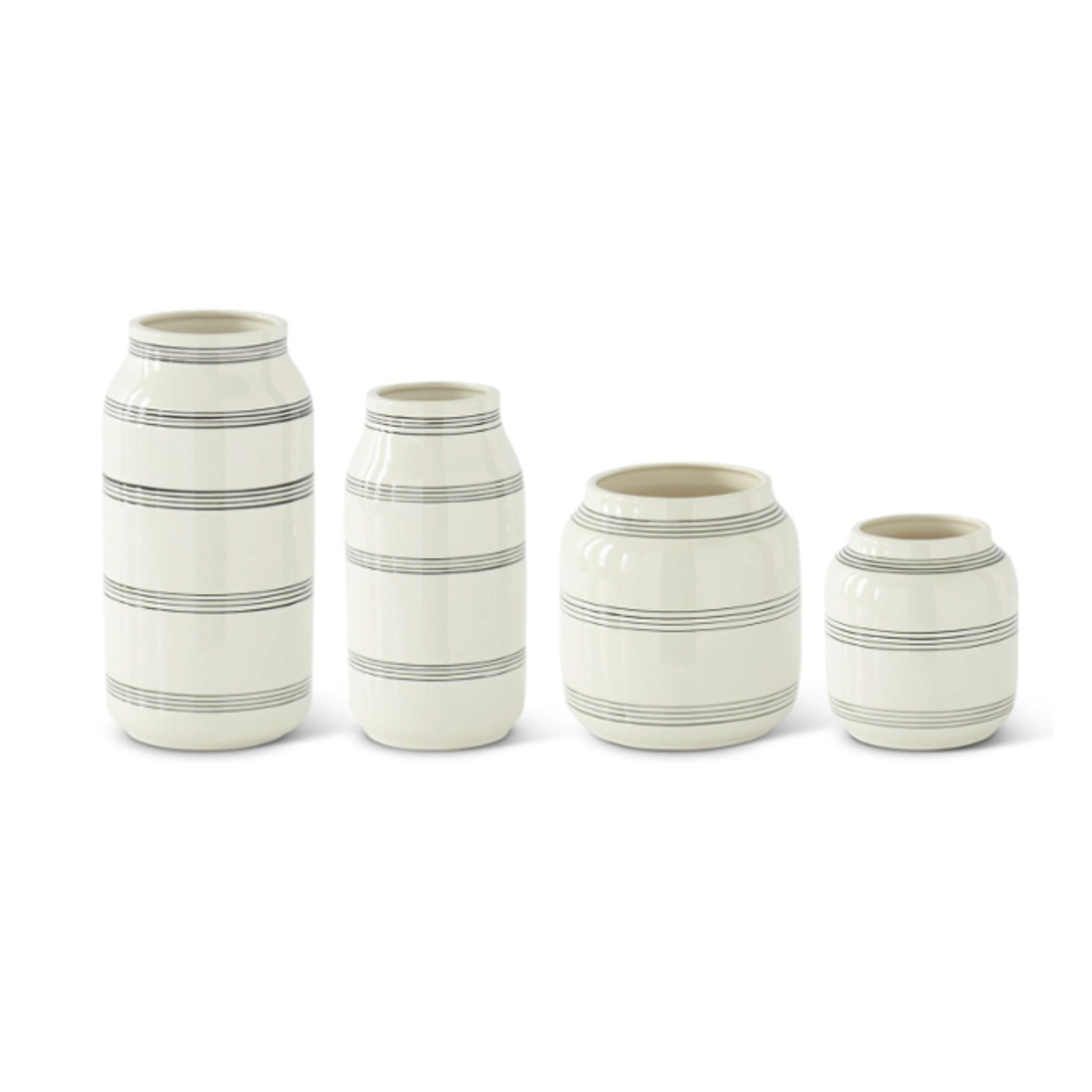 Outside The Box 12", 10", 7" & 6" Set of 4 Cream & Black Lined Stoneware Vases