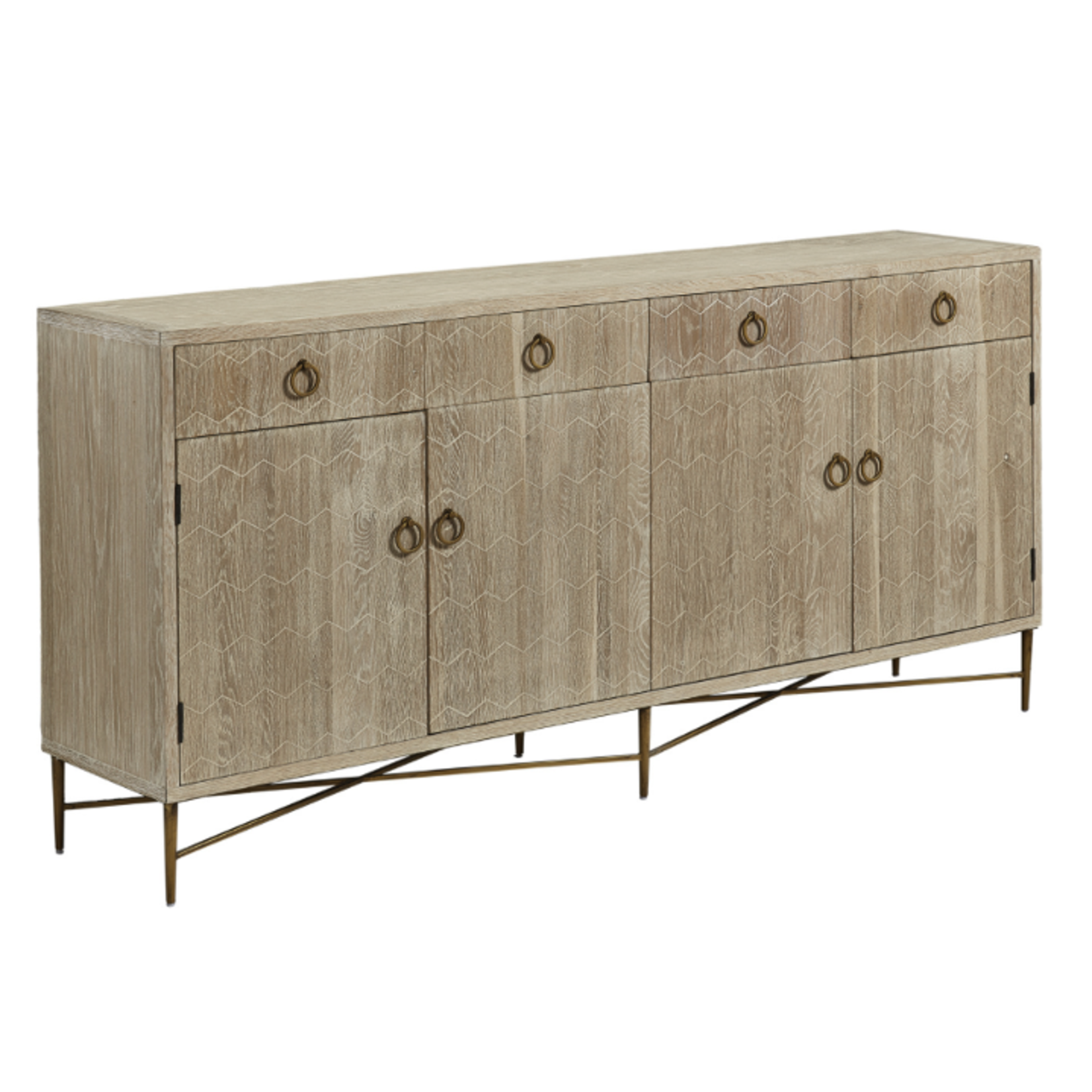 Outside The Box 78x17x36 Emiko Honeycomb Etched Solid Wood 4 Door Sideboard