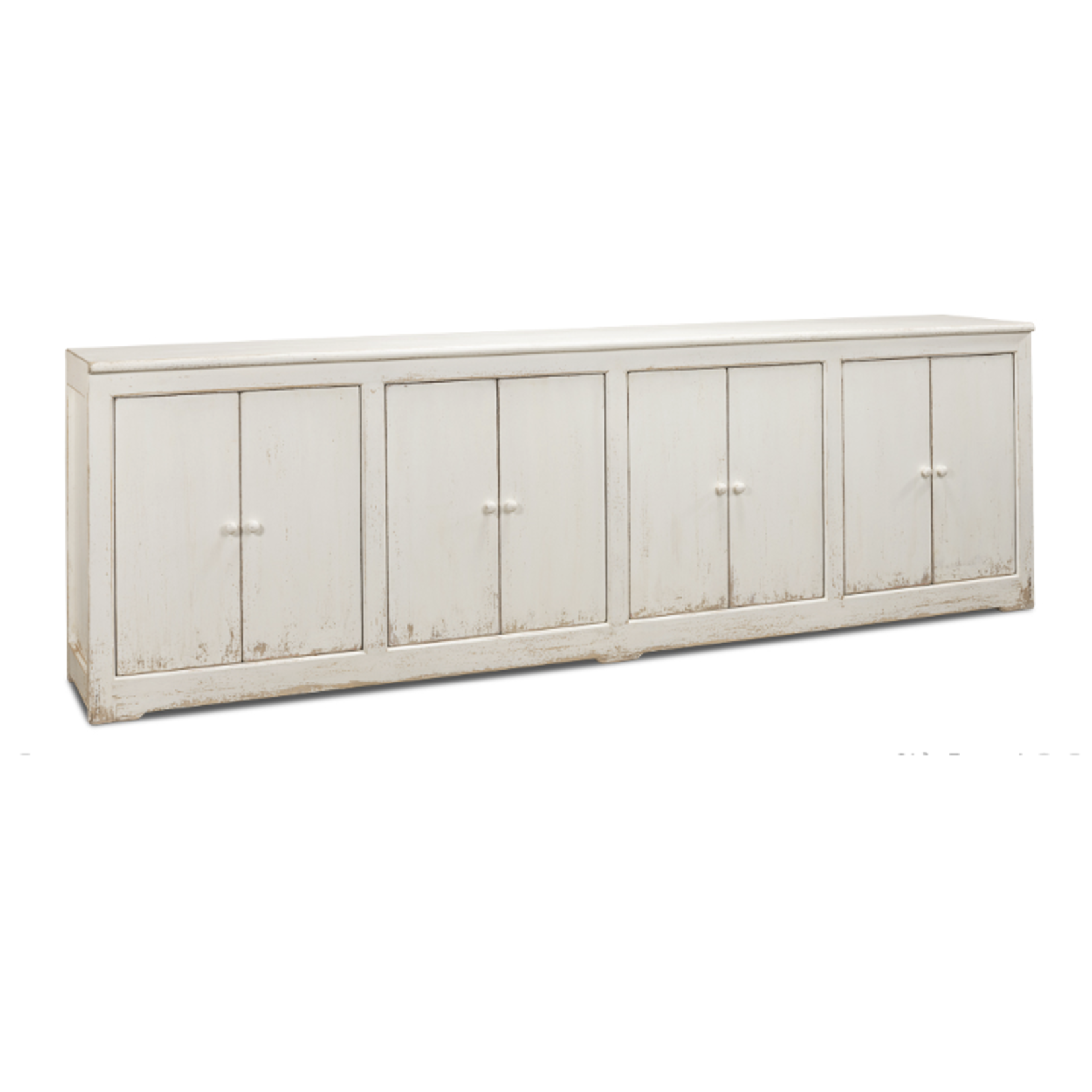 Outside The Box 122x19x38 Weathered Coastal Solid Reclaimed Pine 8 Door Sideboard In White