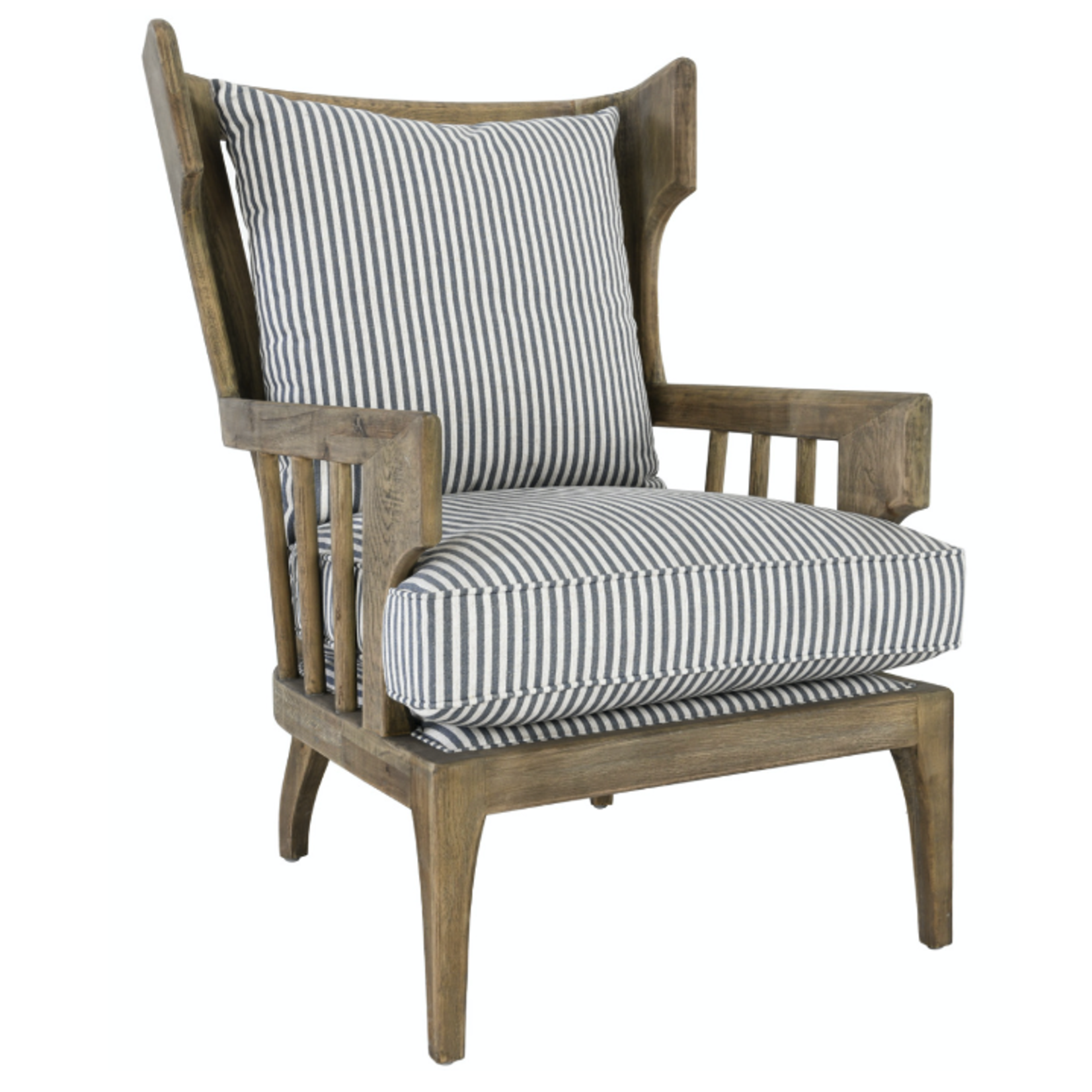 Outside The Box Lawrence Solid Oak Blue Striped Accent Chair