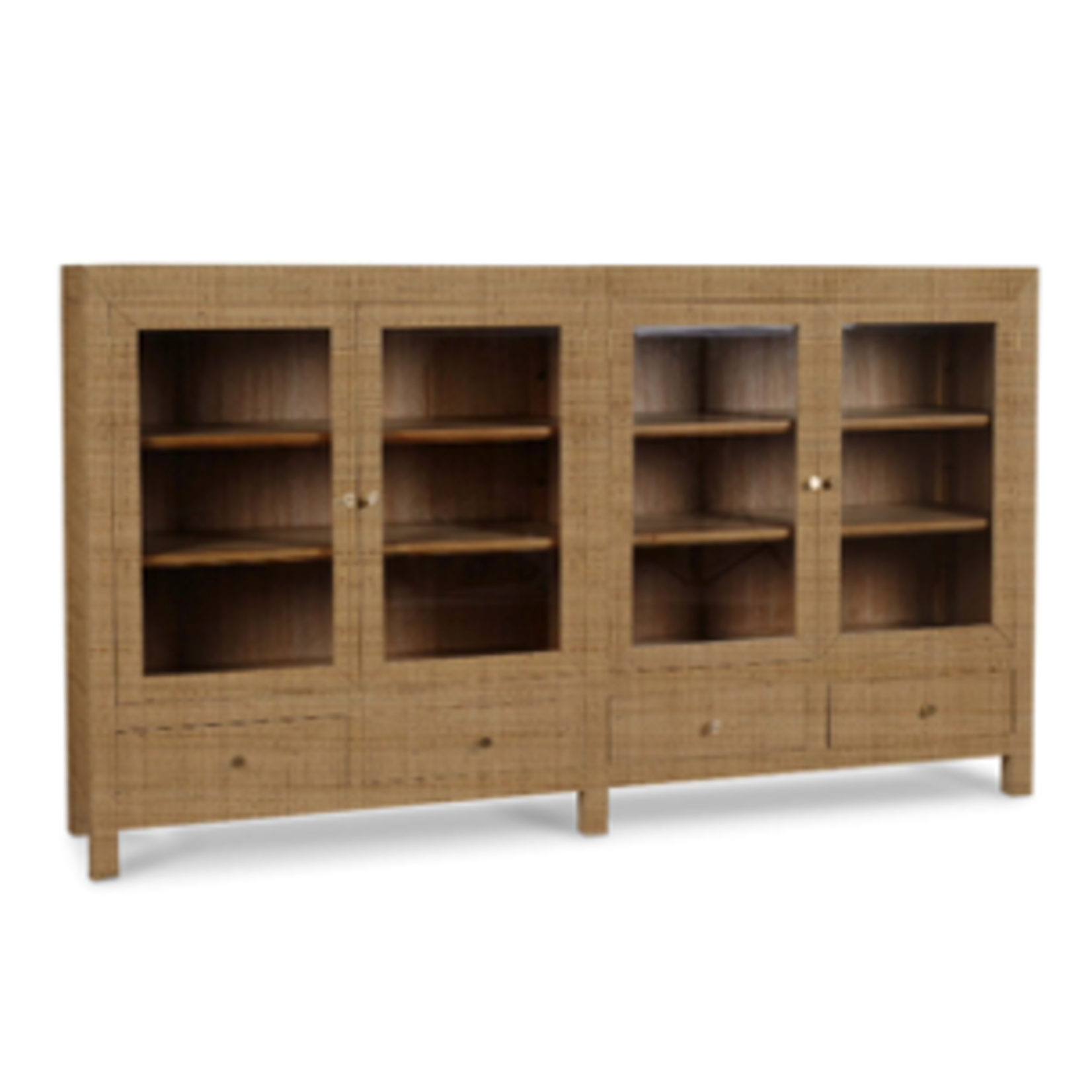 Outside The Box 84x16x48 Kagu Rattan 4 Door Low Cabinet In Natural - RNAT