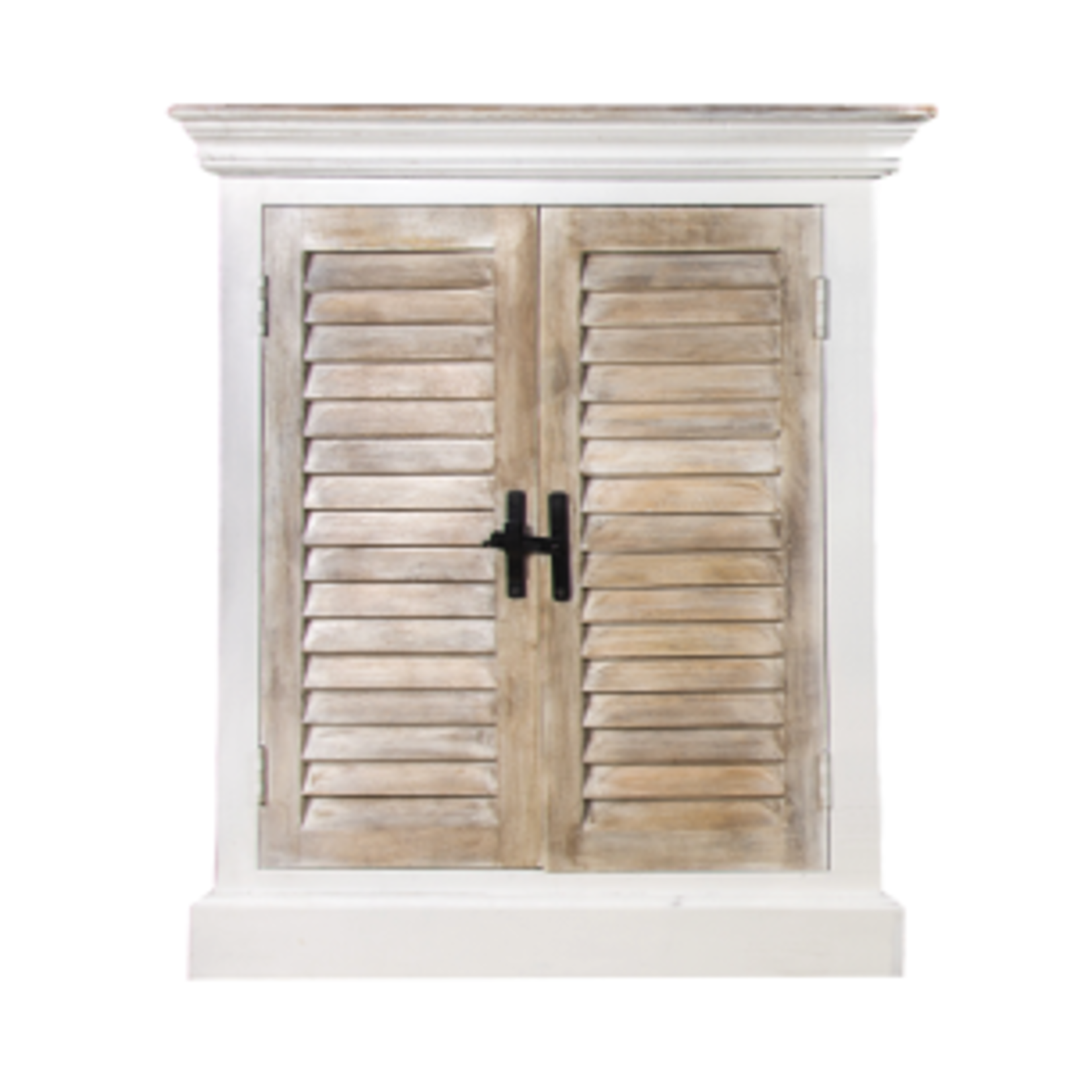 Outside The Box 29x16x37 Shutter White & Natural Solid Mango Wood 2 Door Sideboard