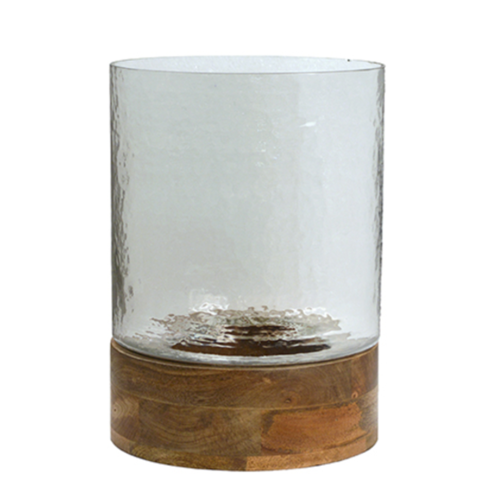 Outside The Box 11" Jace Solid Mango Wood Base & Glass Hurricane