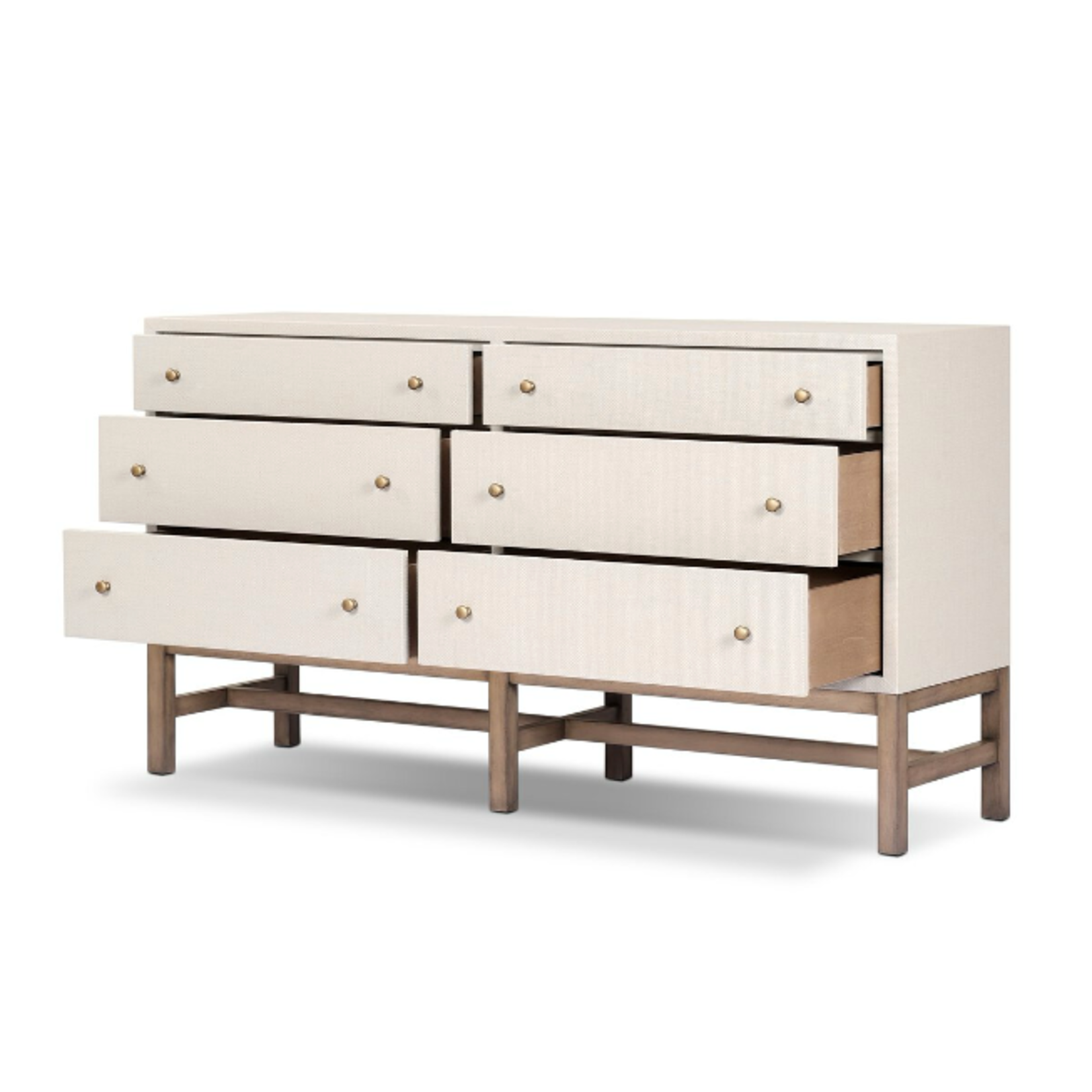 Outside The Box 62x17x34 Cienna Raffia Wrapped 6 Drawer Dresser In Ivory