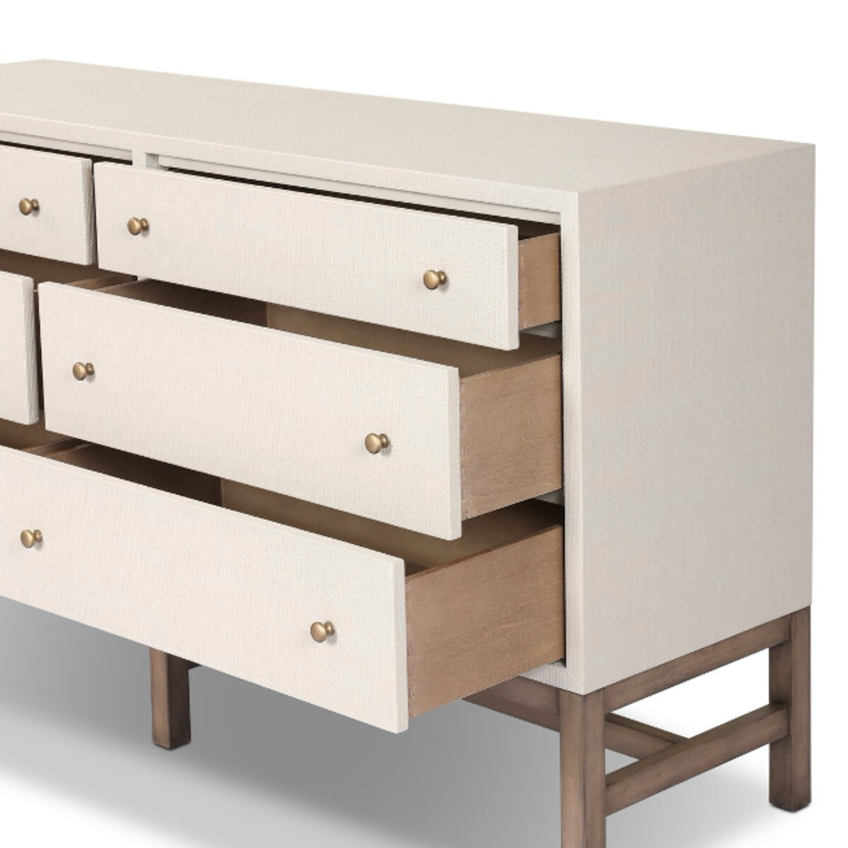 Outside The Box 62x17x34 Cienna Raffia Wrapped 6 Drawer Dresser In Ivory