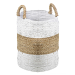 Outside The Box 12x19 Woven White & Natural Band Stripe Basket