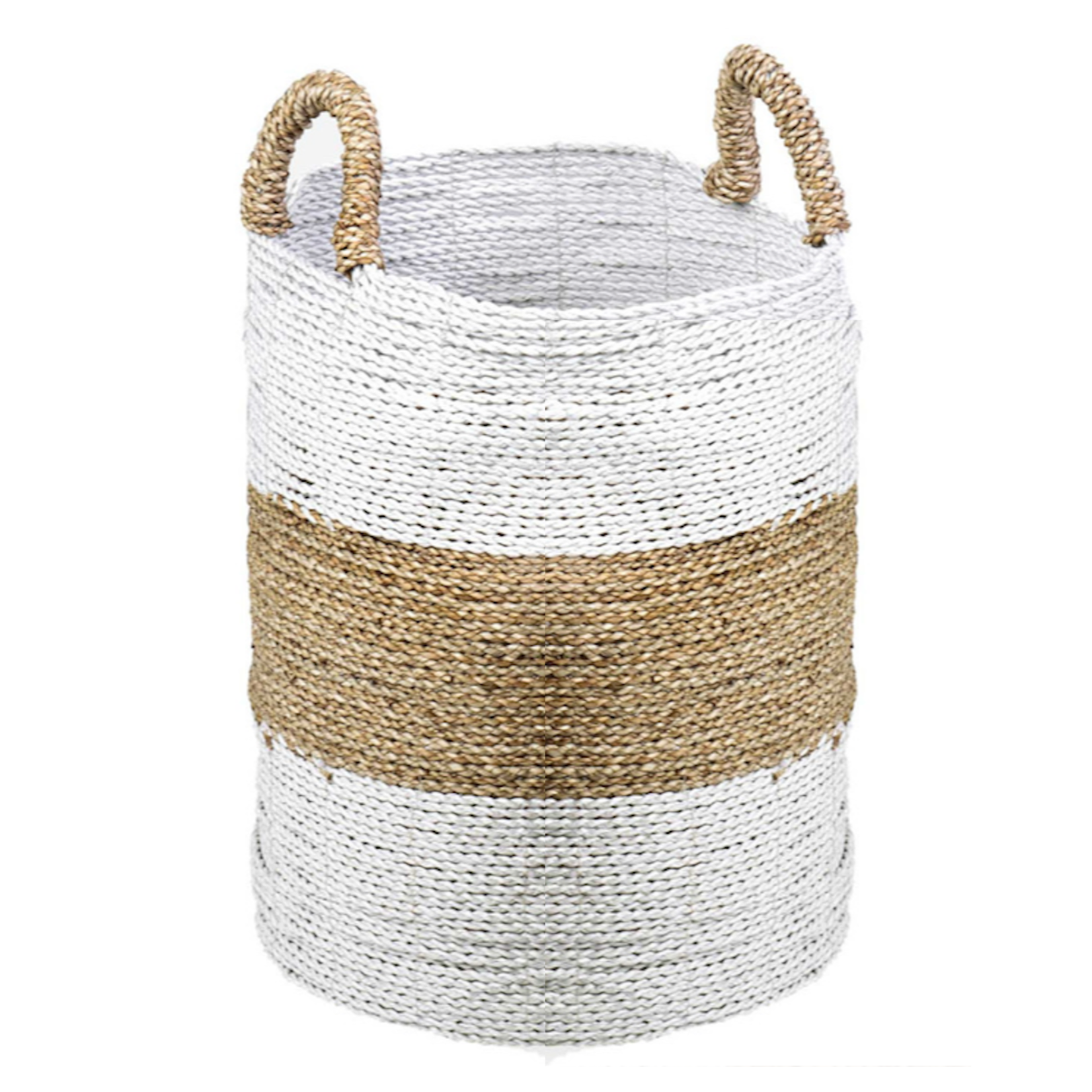 Outside The Box 12x19 Woven White & Natural Band Stripe Basket
