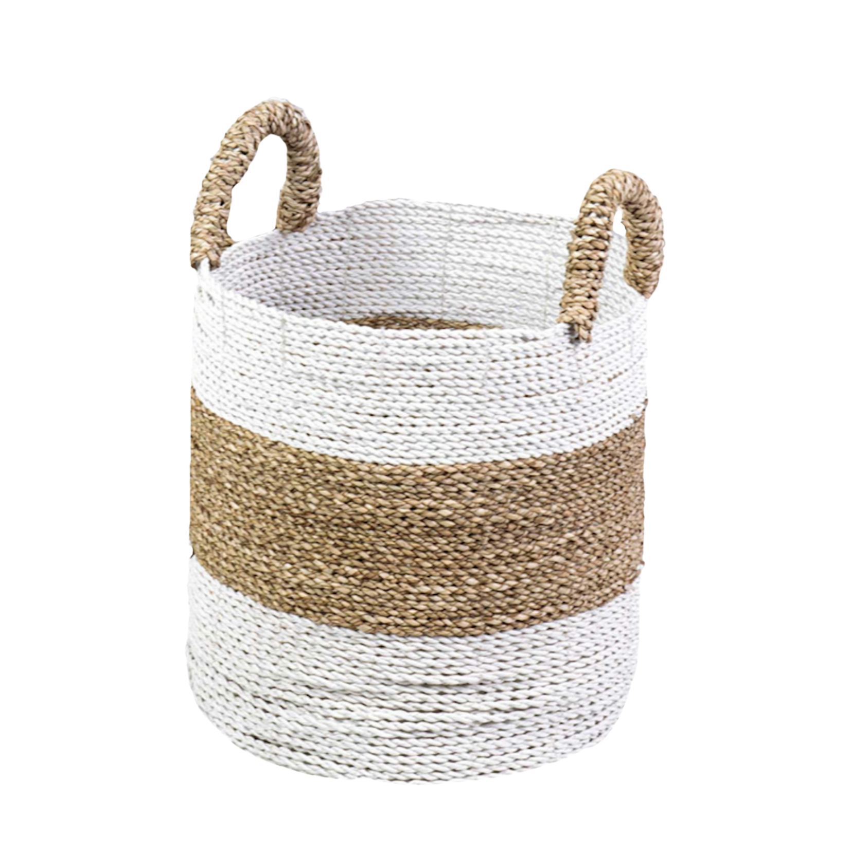 Outside The Box 11x16 Woven White & Natural Band Stripe Basket