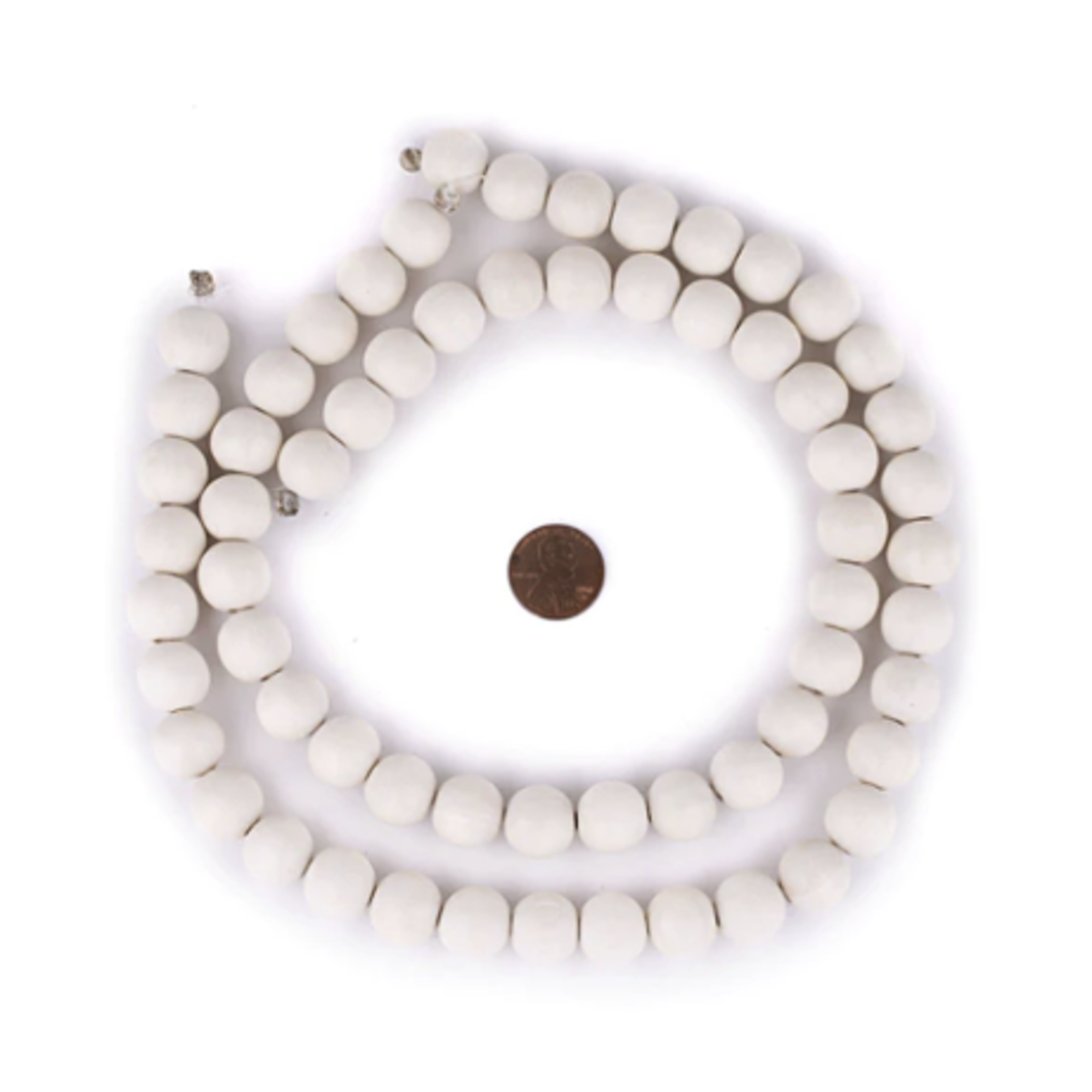Outside The Box 39" White Natural Wood 14mm Beads With Tassel