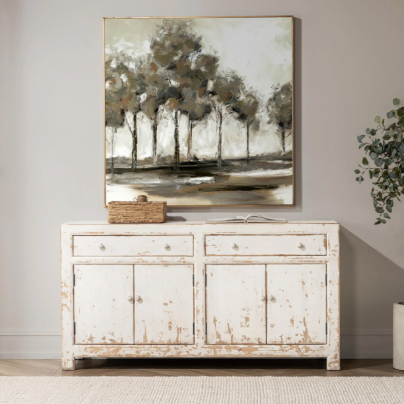 Outside The Box 68x18x36 Holden Solid Reclaimed Pine White Distressed 2 Drawer 4 Door Server