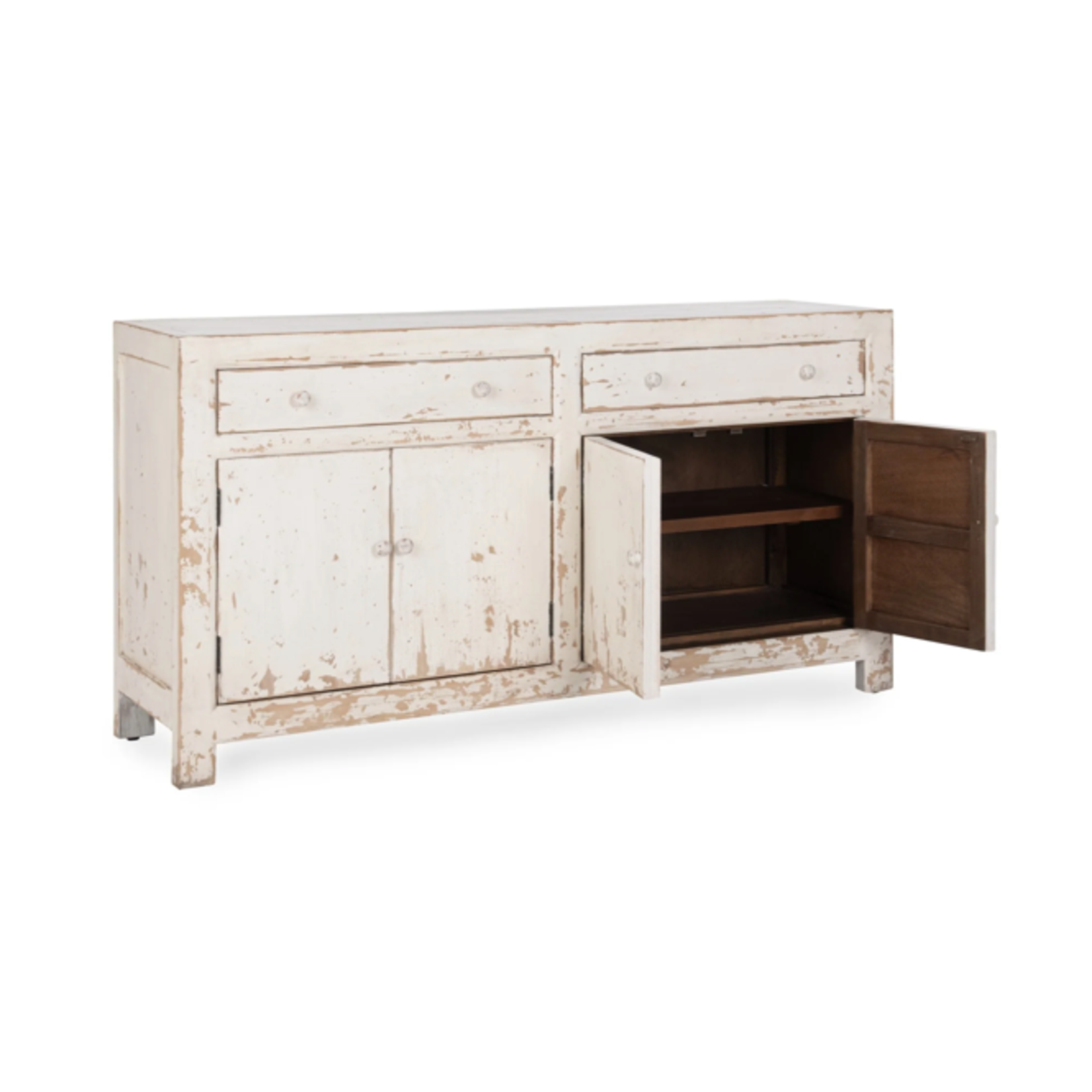 Outside The Box 68x18x36 Holden Solid Reclaimed Pine White Distressed 2 Drawer 4 Door Server