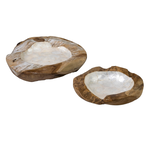 Outside The Box 11" & 14" Set Of 2 Natural Teakwood Capiz Shell Lined Bowl