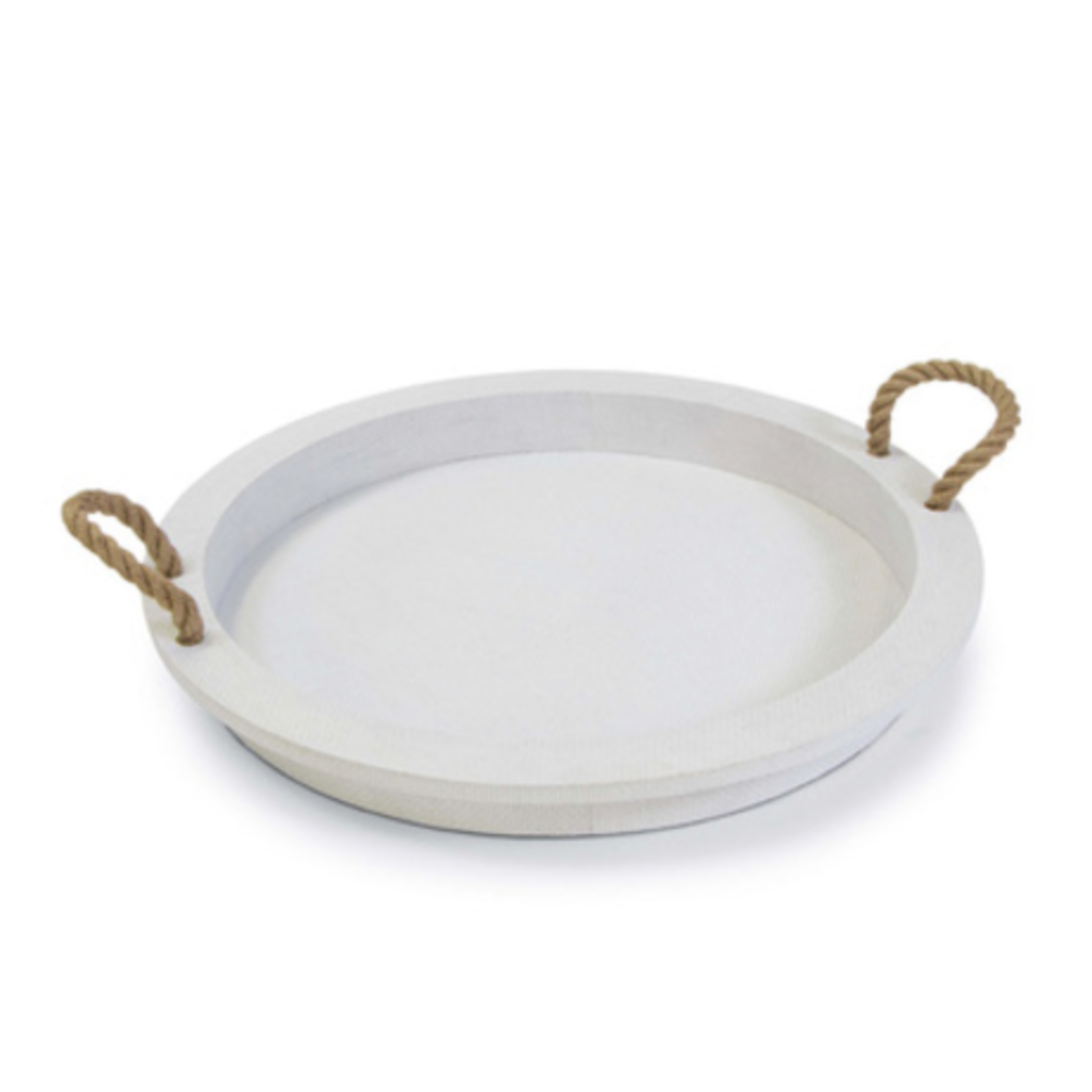 Outside The Box 22" Regina Andrew Aegean Rattan Jute Rope Round Serving Tray In White
