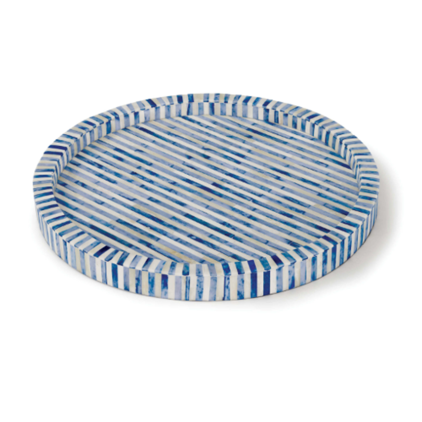 Outside The Box 16" Regina Andrew White & Indigo Bone Inlay Round Tray