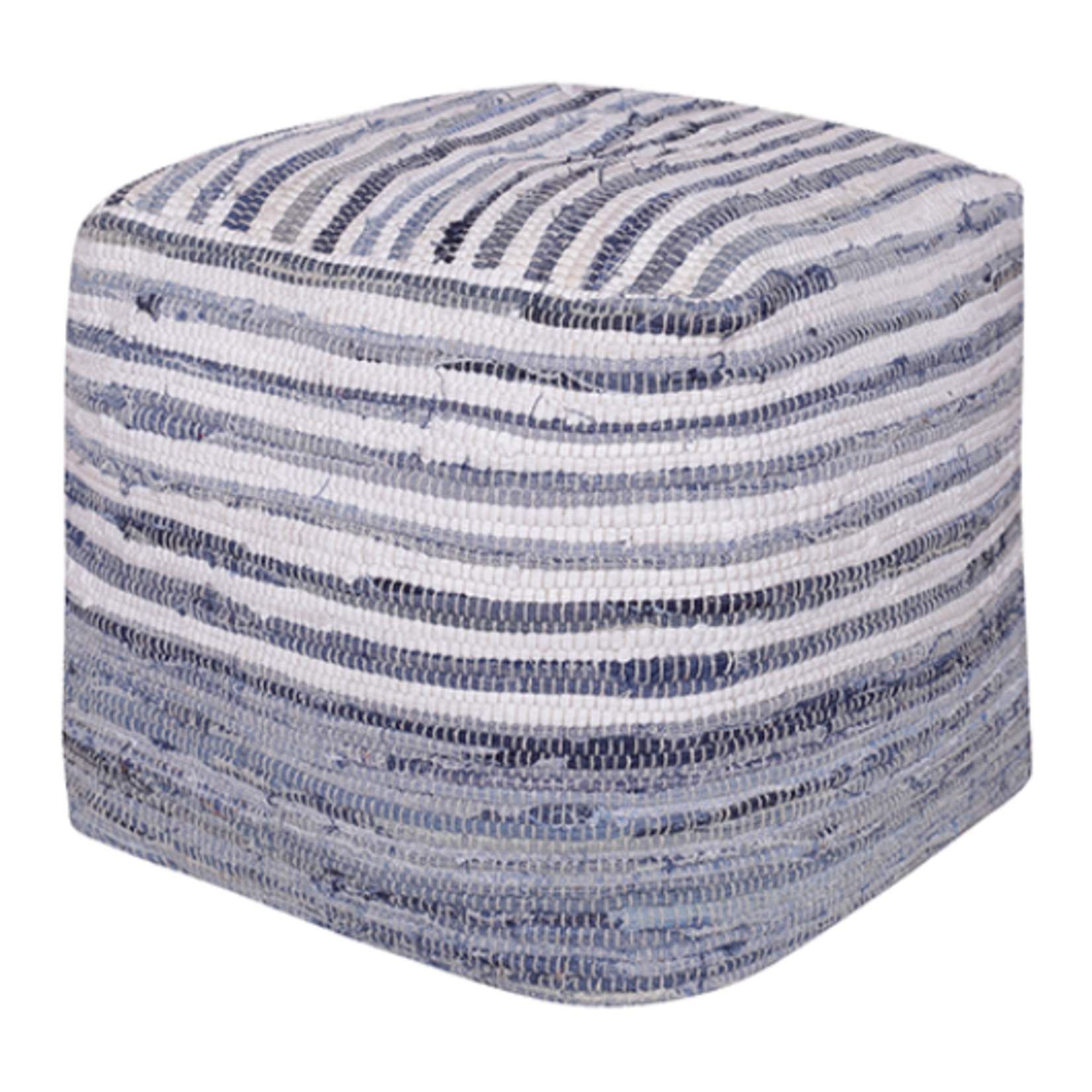 Outside The Box Blue & White Striped Hand Made 100% Cotton Pouf