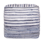 Outside The Box 18x18 Blue & White Striped Hand Made 100% Cotton Square Ottoman / Pouf