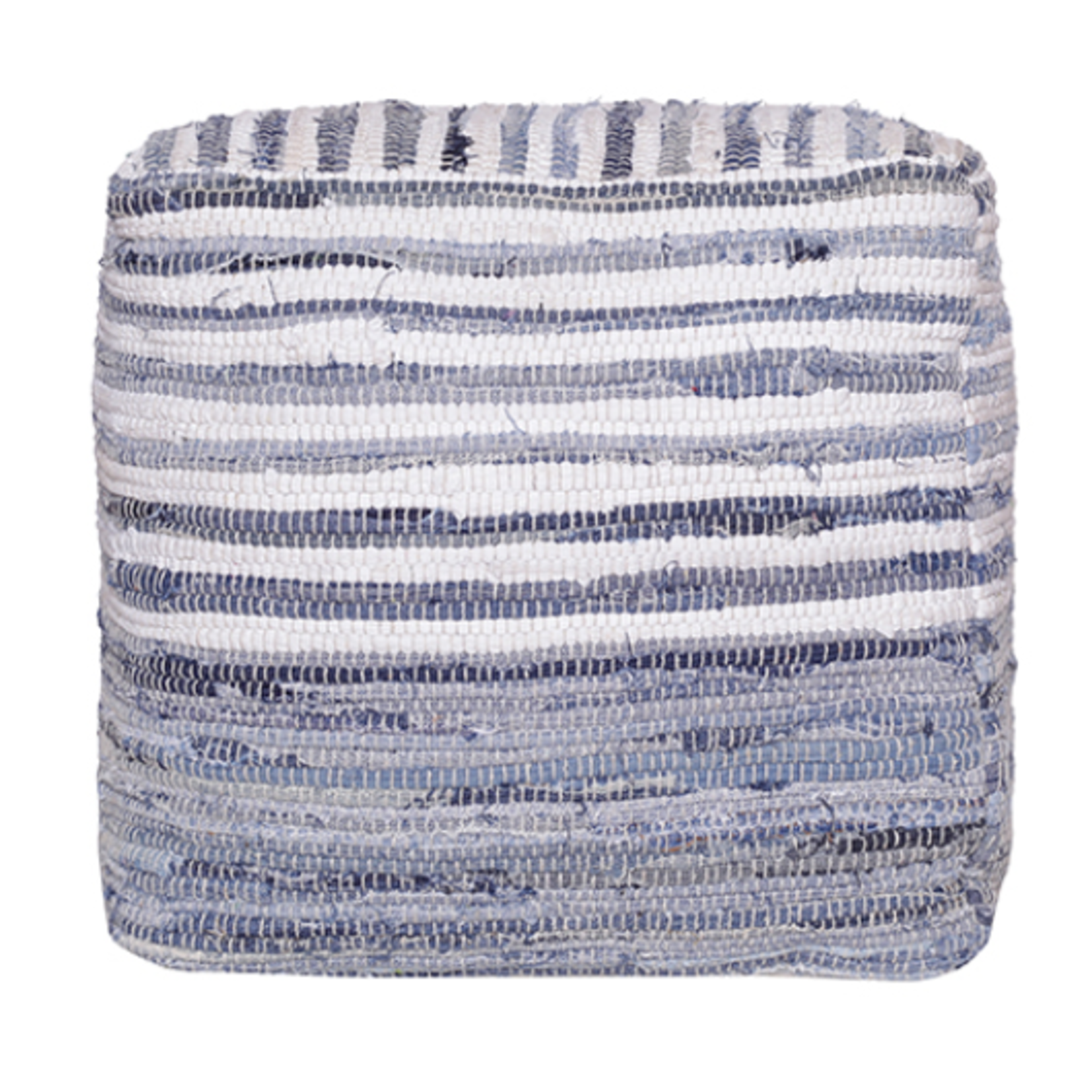Outside The Box 18x18 Blue & White Striped Hand Made 100% Cotton Square Ottoman / Pouf