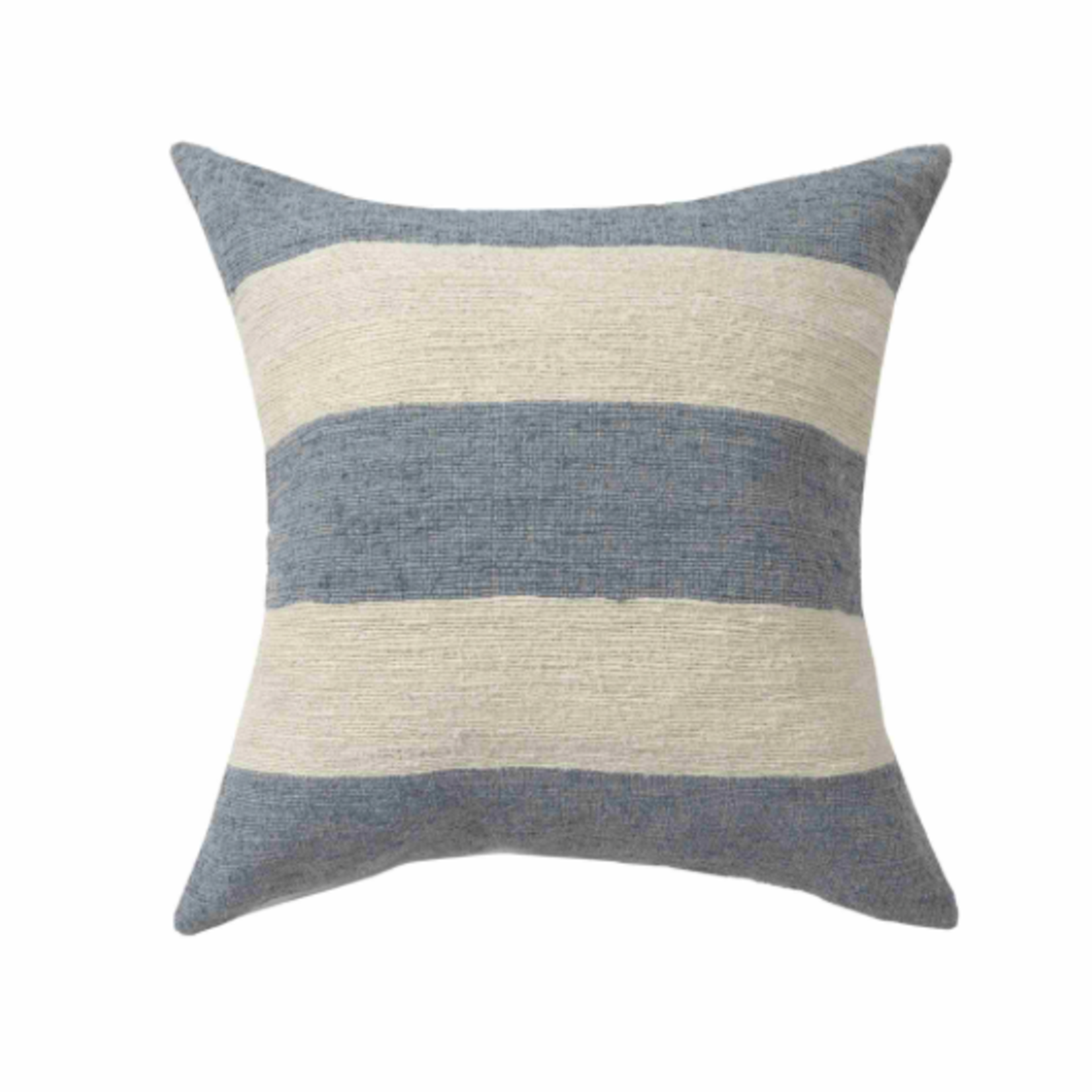 Outside The Box 24x24 Blue & Ivory Striped  Hand Woven Linen Blend Feather Down  Pillow