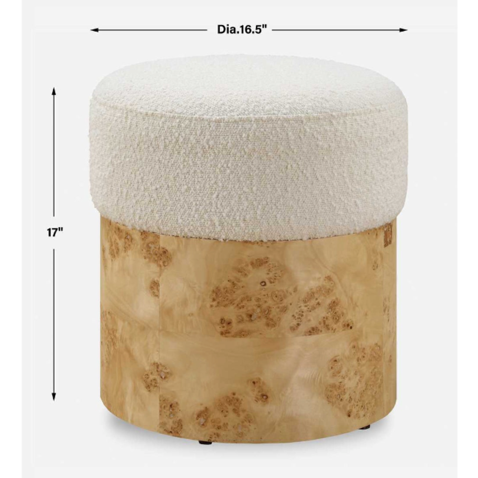 Outside The Box 16x17 Swirls Ivory Boucle  & Burl Ottoman
