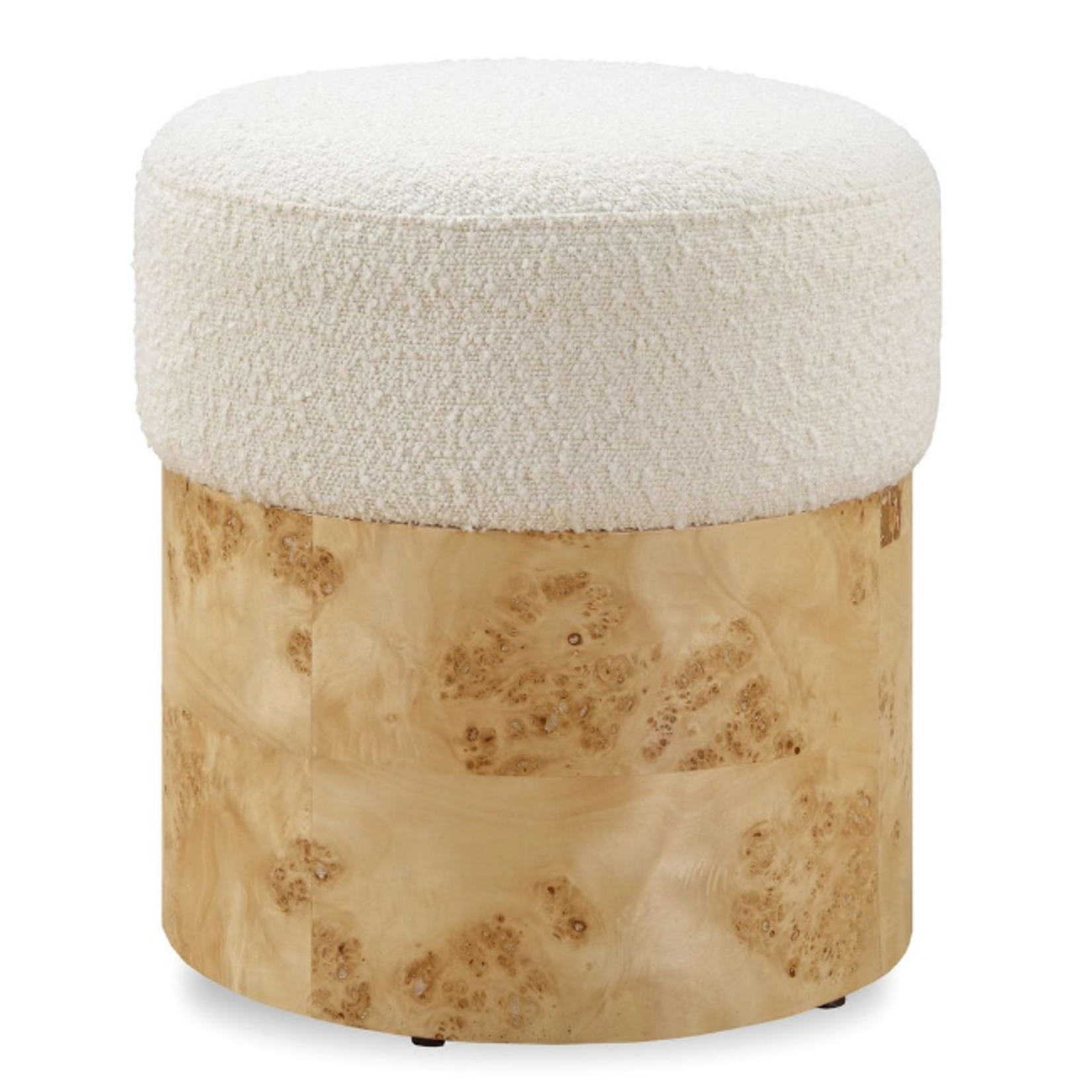 Outside The Box 16x17 Swirls Ivory Boucle  & Burl Ottoman