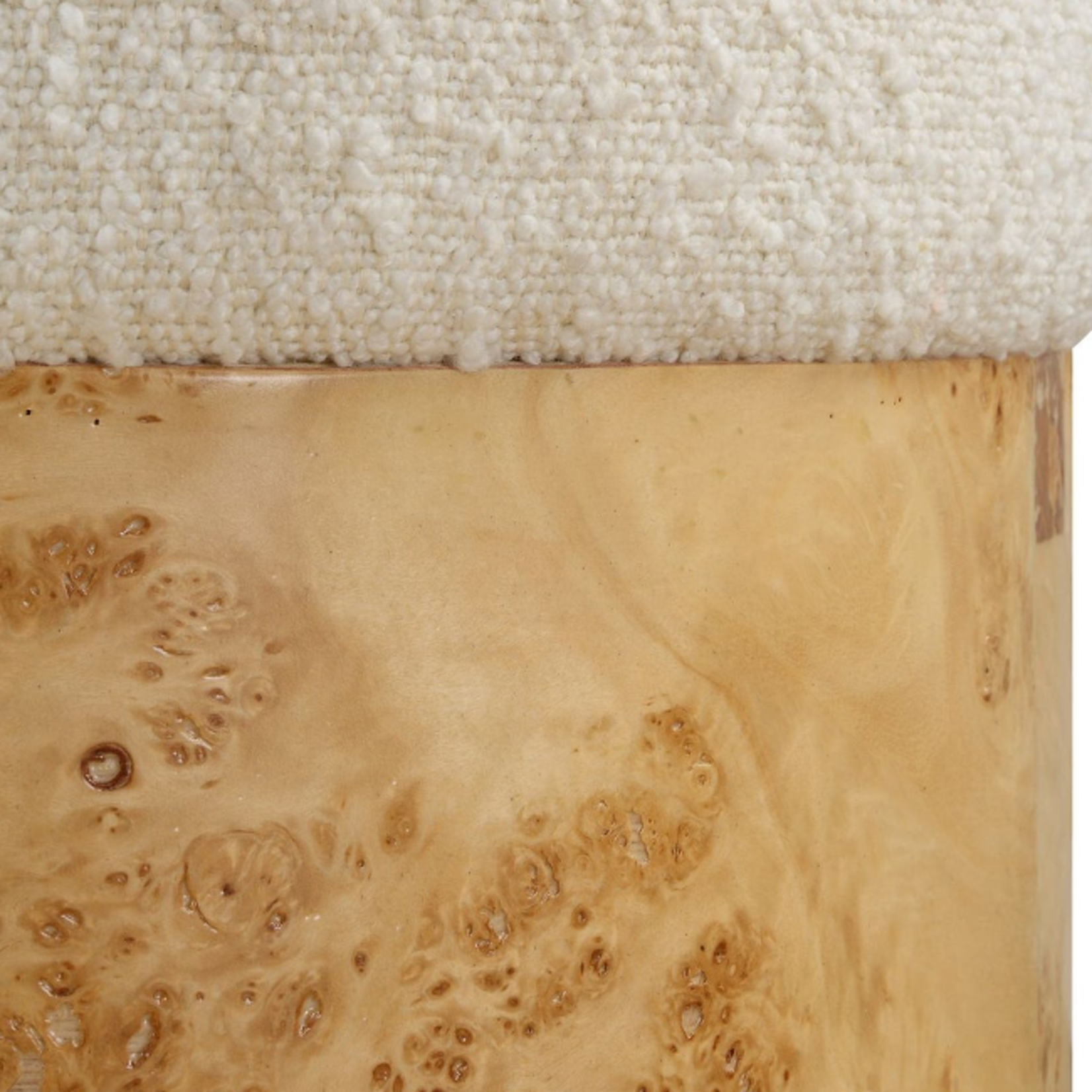 Outside The Box 16x17 Swirls Ivory Boucle  & Burl Ottoman