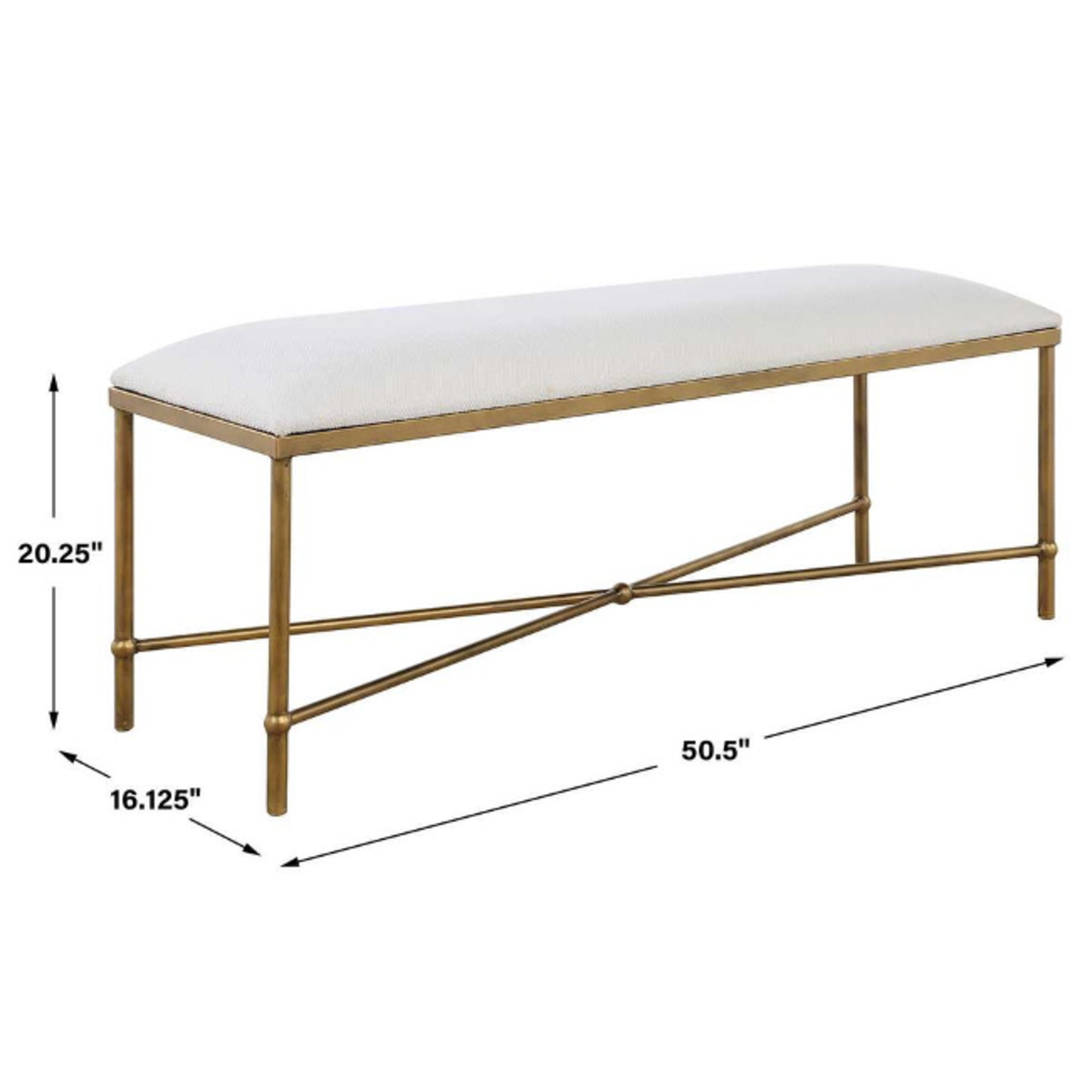 Outside The Box 51x16x20 Avenhem White 100% Polyester Fabric Antique Gold Bench