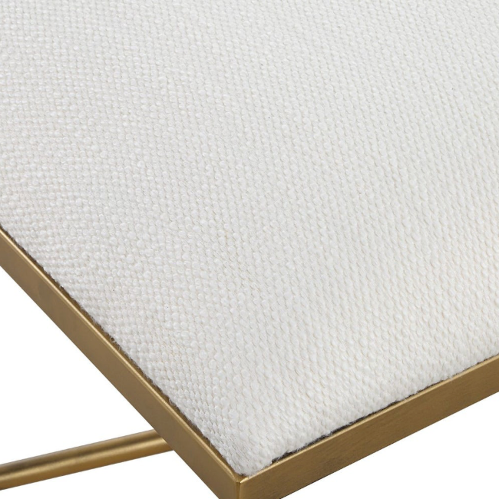 Outside The Box 51x16x20 Avenhem White 100% Polyester Fabric Antique Gold Bench