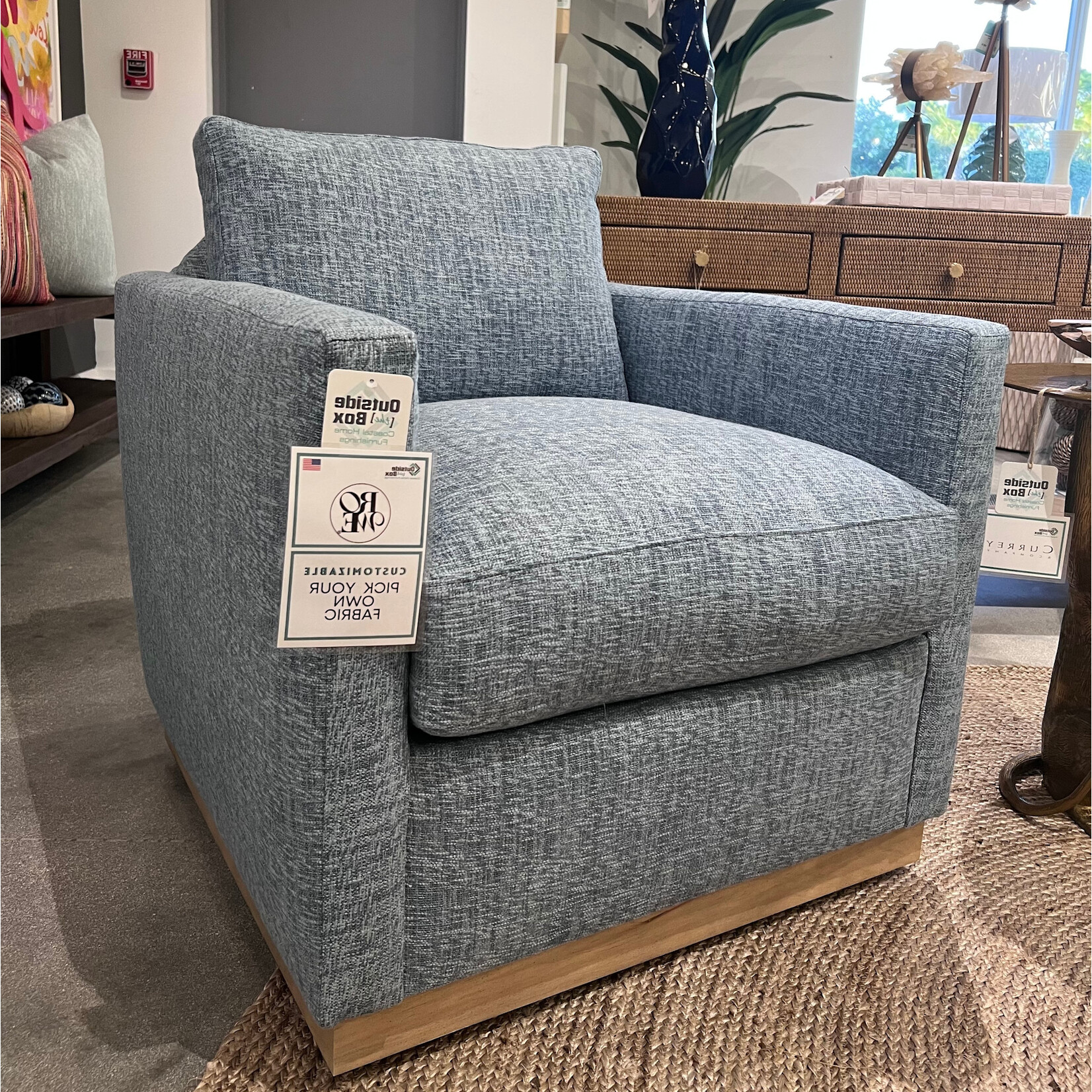 Outside The Box Allie Royal Blue Kid Proof WearProof Plus Performance Upholstered Swivel Chair BU104-02 (AA)