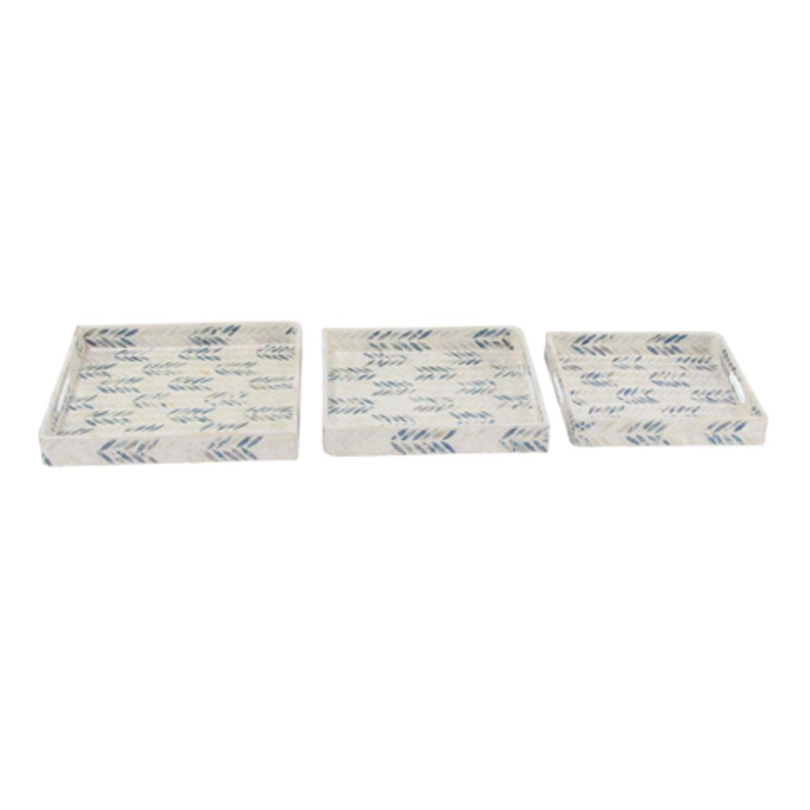 Outside The Box 16", 14" & 13" Set Of 3 White & Blue Mother Of Pearl Checkerboard Serving Trays