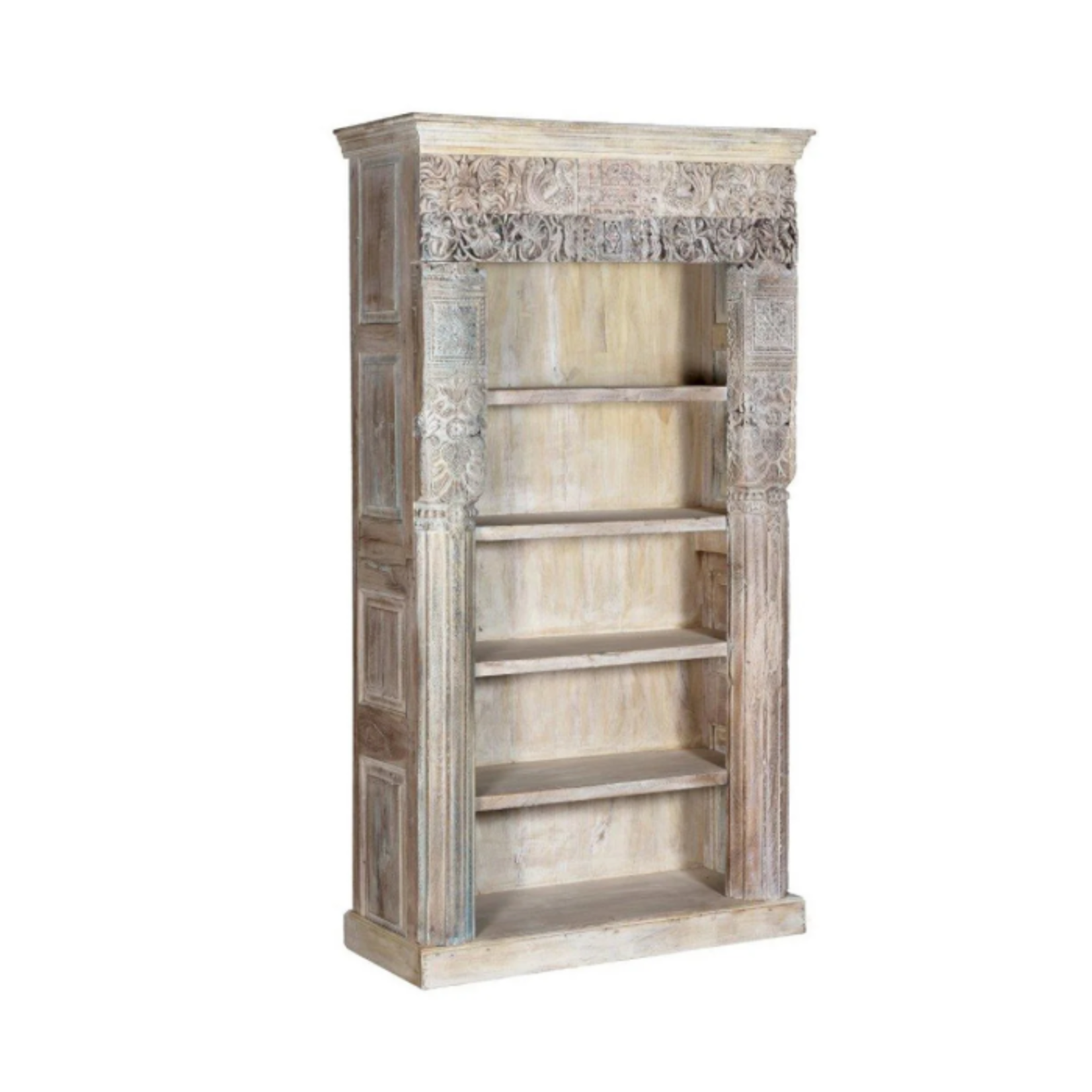 Outside The Box 47x18x82 Gizelle Reclaimed Hand Carved Wood Bookcase