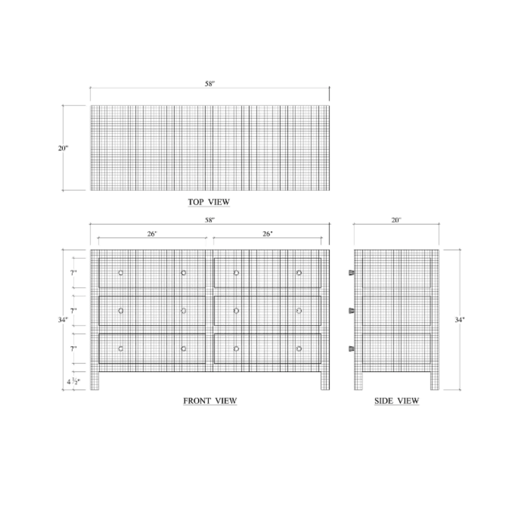 Outside The Box 58x20x34 Kagu Mahogany 6 Drawer Dresser Raffia White Wash - RFWW