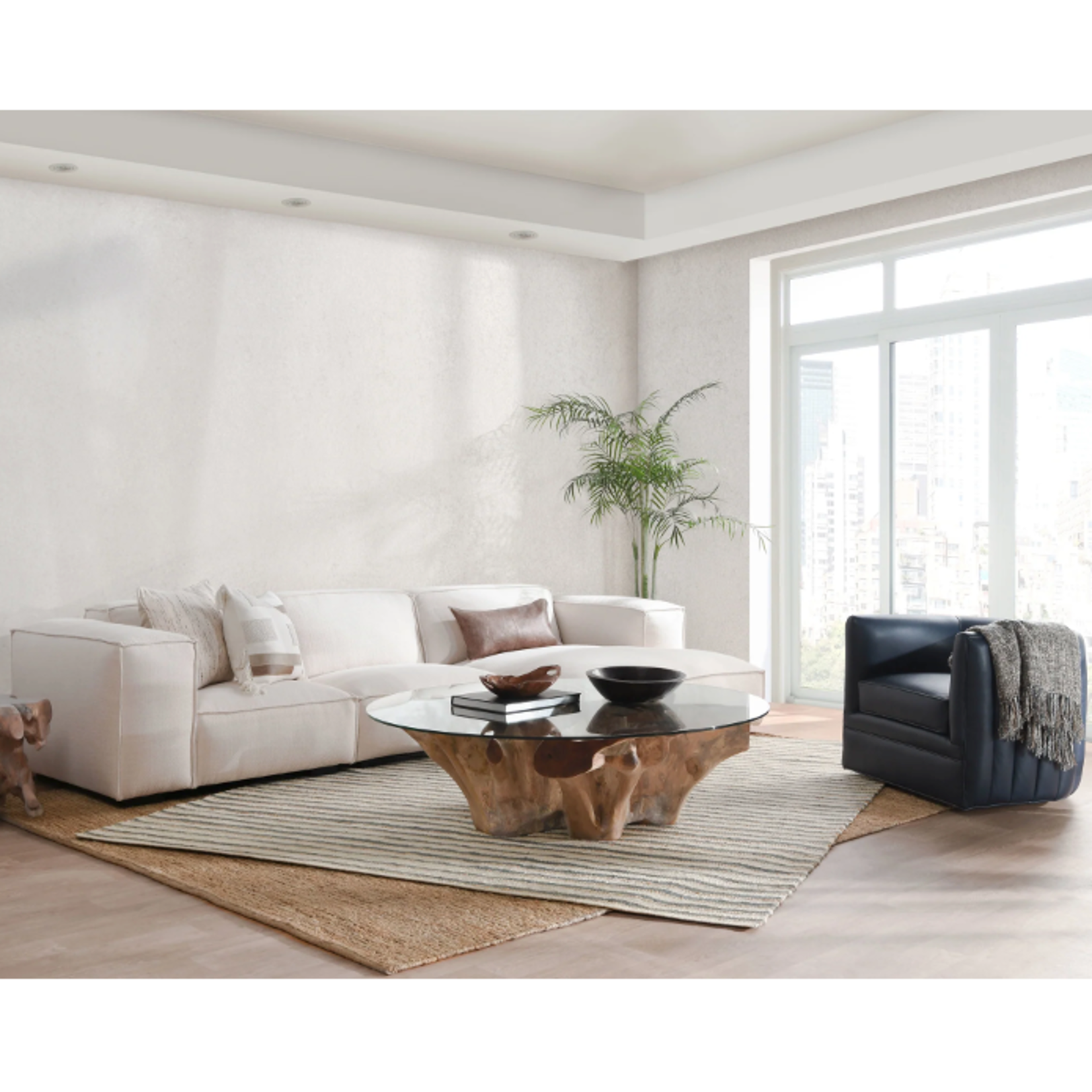 Outside The Box 60" Willow Teak Wood Coffee Table With Glass Top
