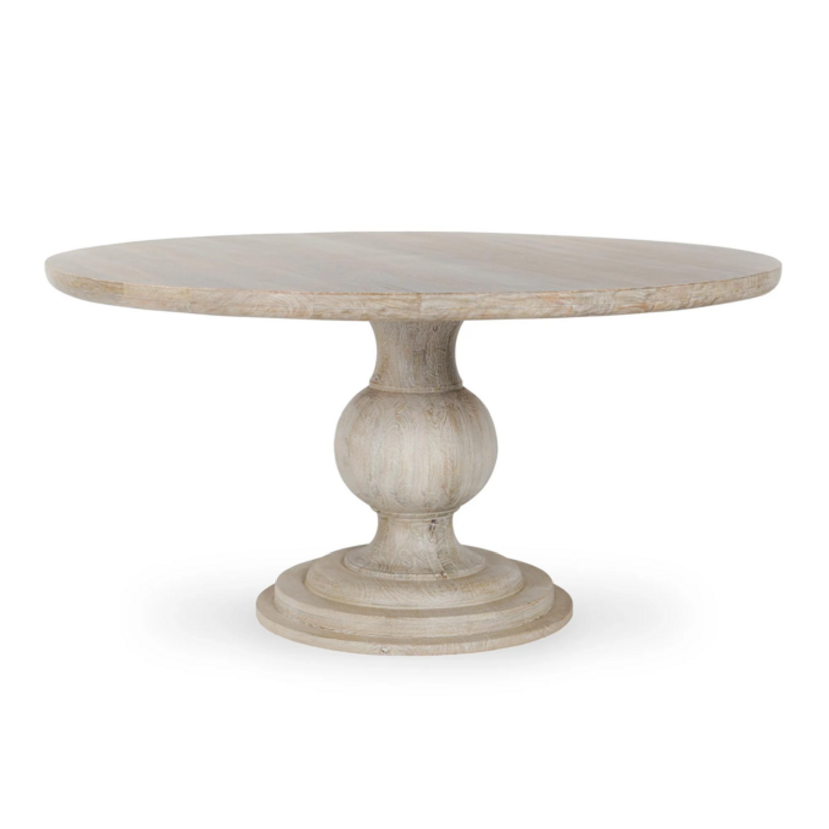 Outside The Box 60" Hera Solid Mango Wood Round Dining Table In White Wash