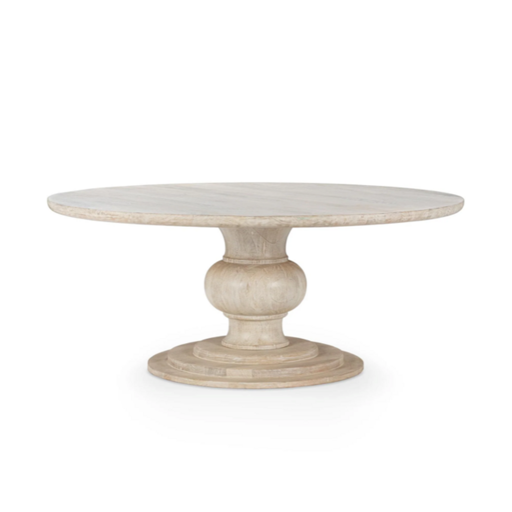 Outside The Box 72" Hera Solid Mango Wood Round Dining Table In White Wash