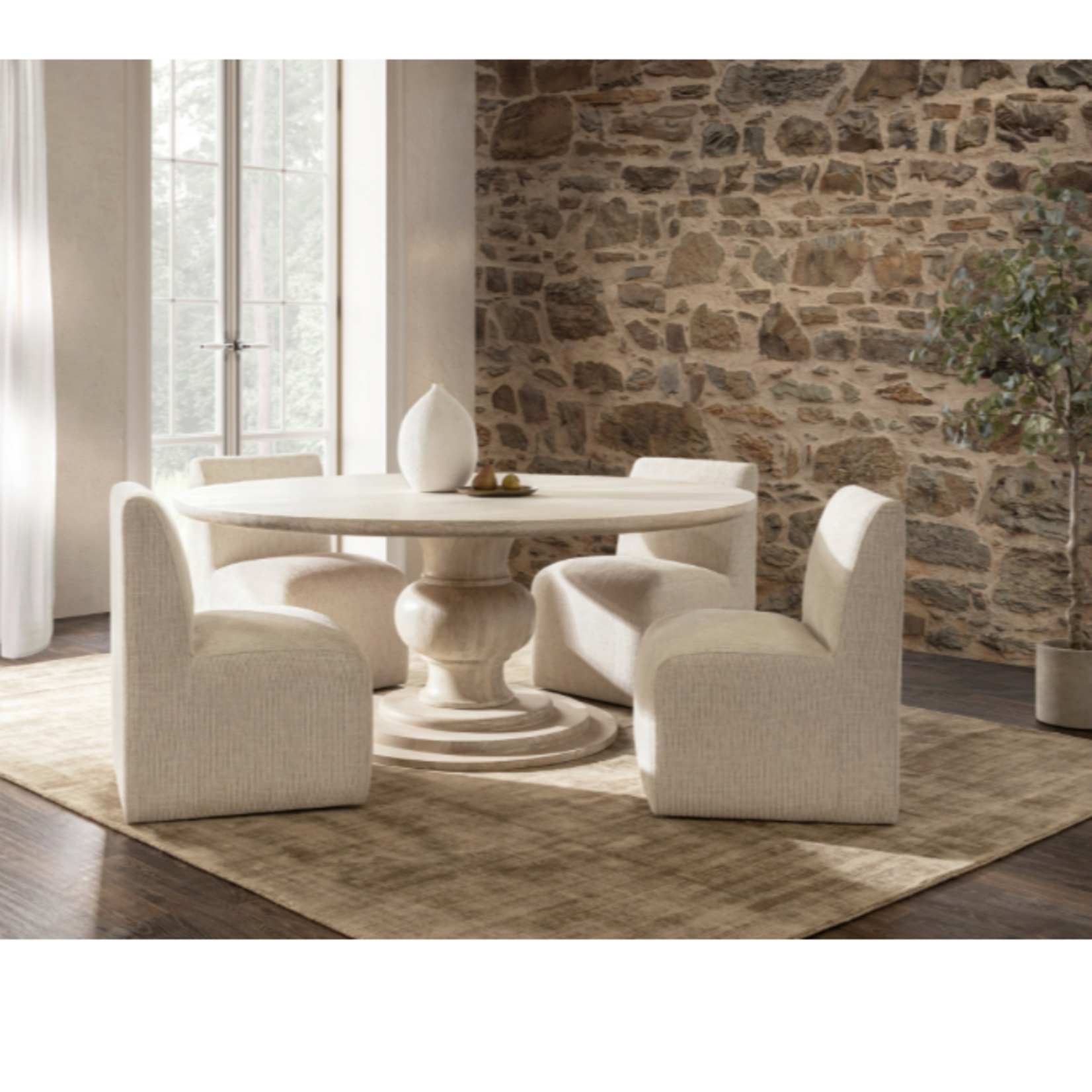 Outside The Box 72" Hera Solid Mango Wood Round Dining Table In White Wash