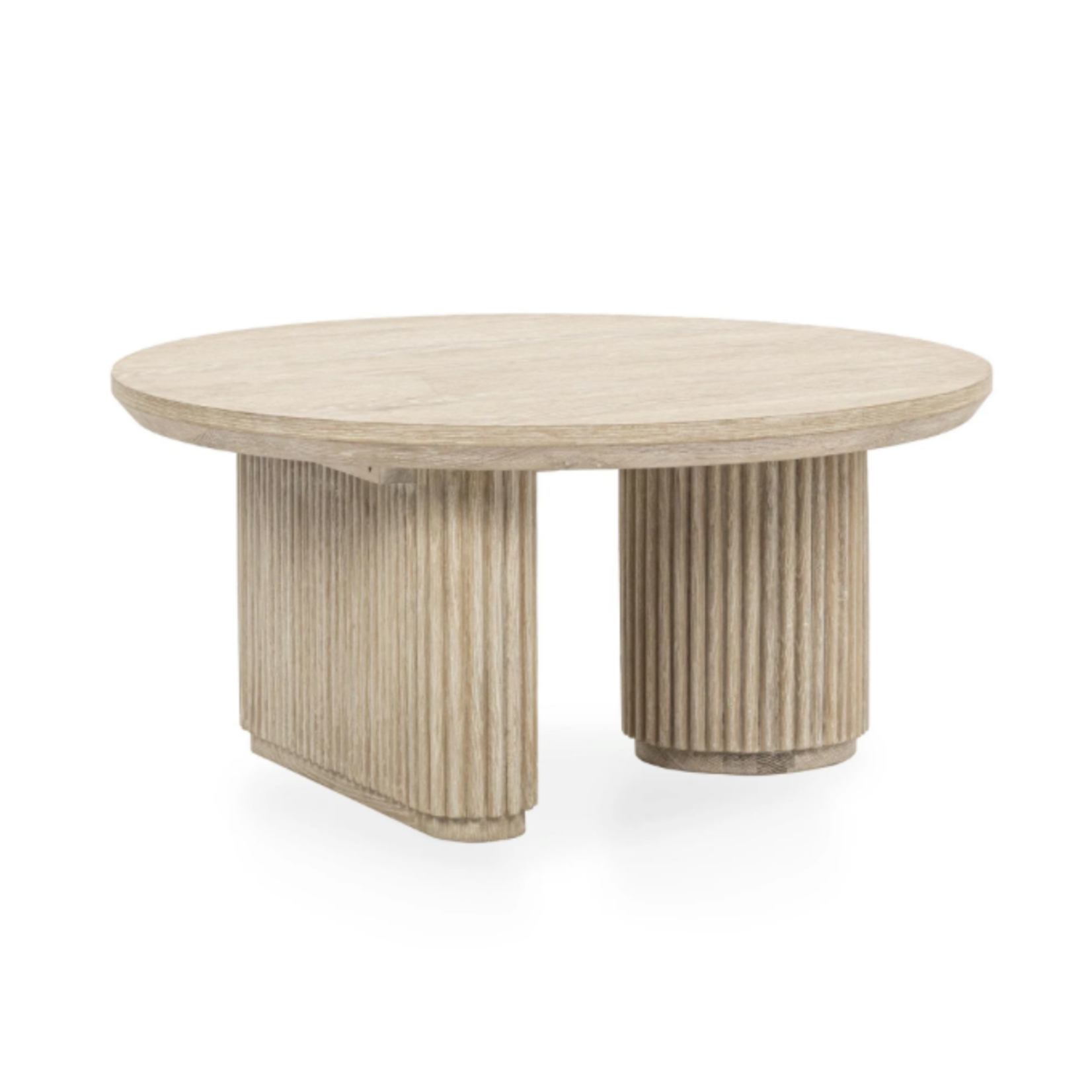 Outside The Box 38" Vander Solid Oak White Wash Round Coffee Table
