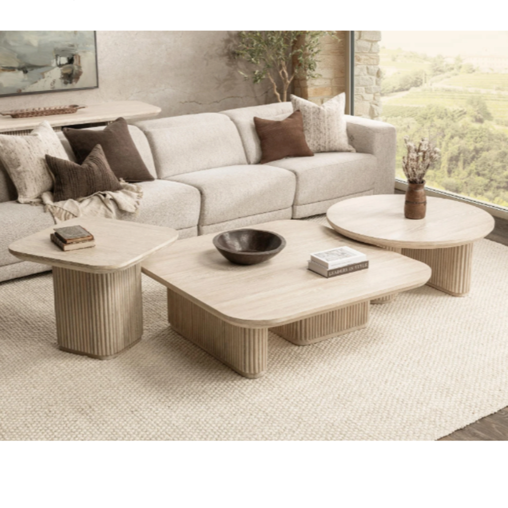 Outside The Box 38" Vander Solid Oak White Wash Round Coffee Table
