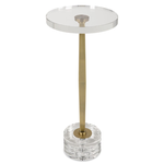 Outside The Box 24x10 Groove Crystal Top & Base With Iron Brushed Gold Stem Drink Side Table