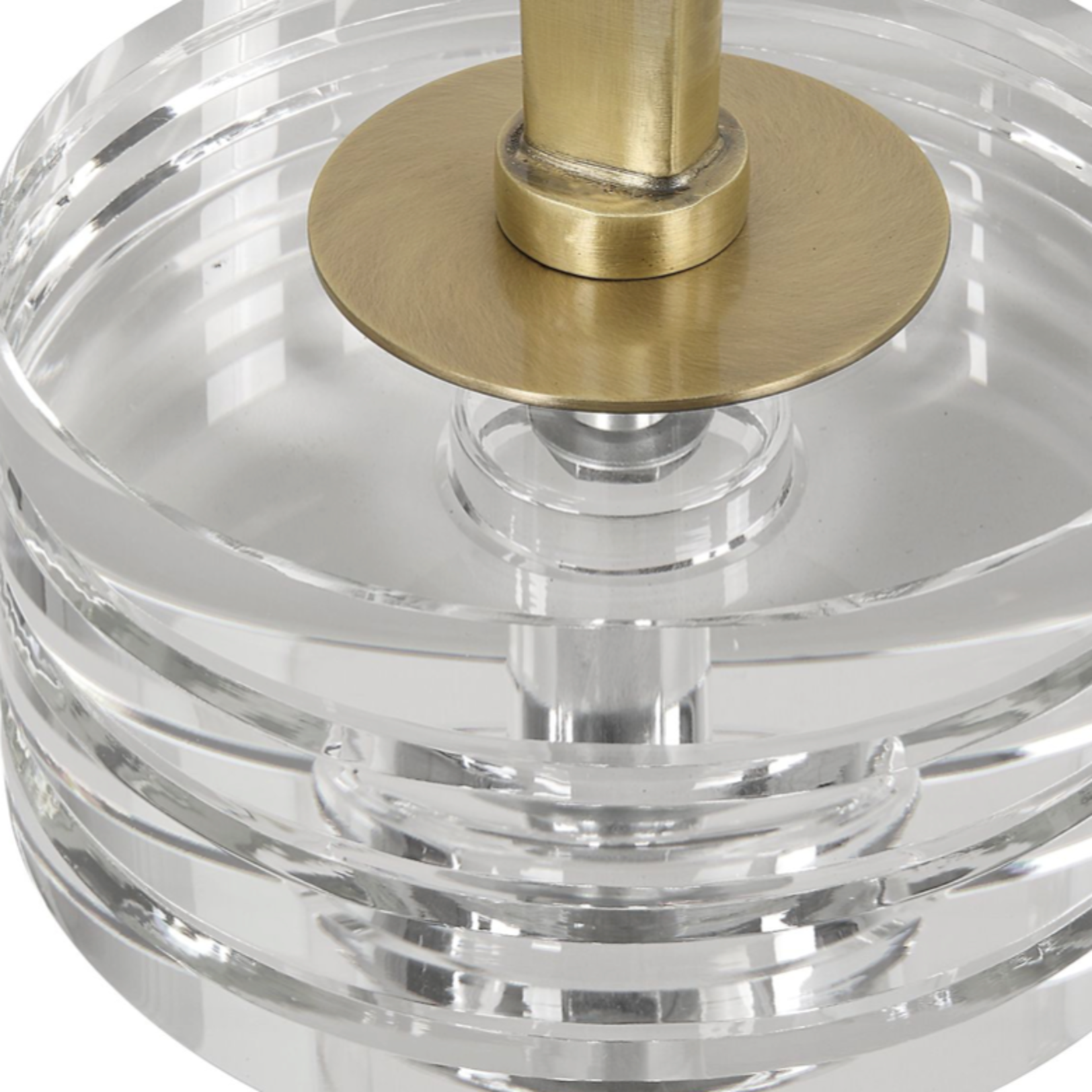 Outside The Box 24x10 Groove Crystal Top & Base With Iron Brushed Gold Stem Drink Side Table