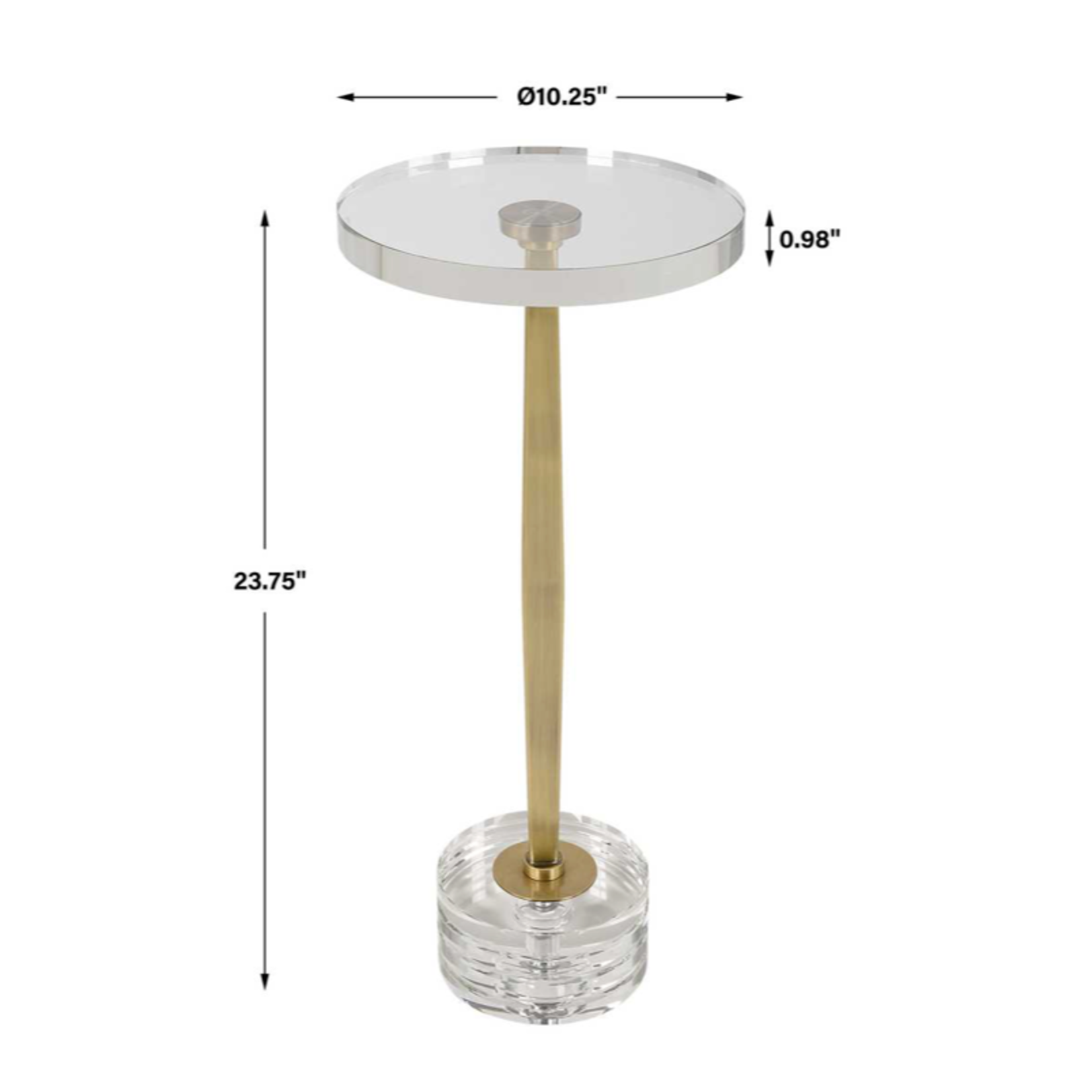 Outside The Box 24x10 Groove Crystal Top & Base With Iron Brushed Gold Stem Drink Side Table