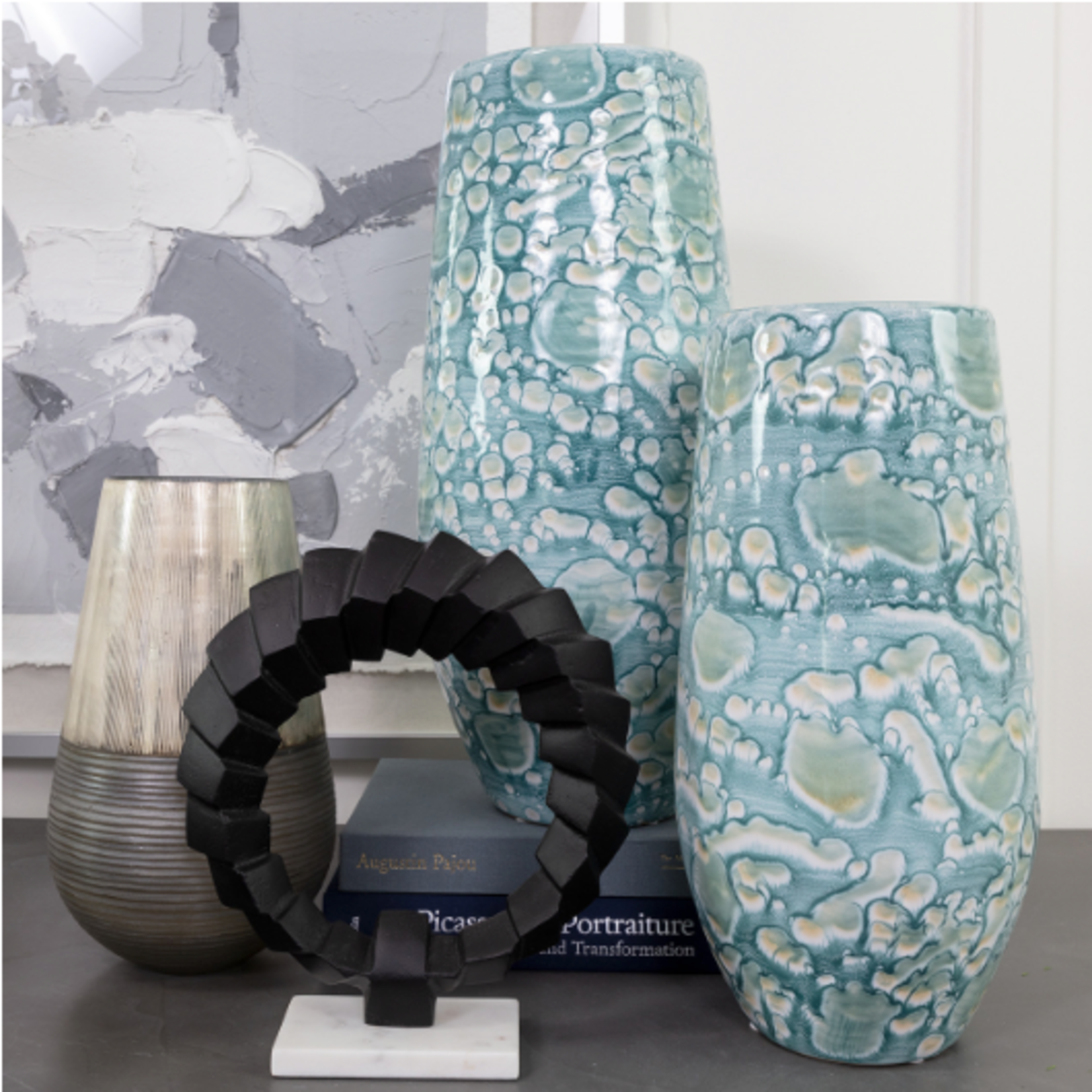 Outside The Box 20" Exuma Aqua Blue Stoneware Vase