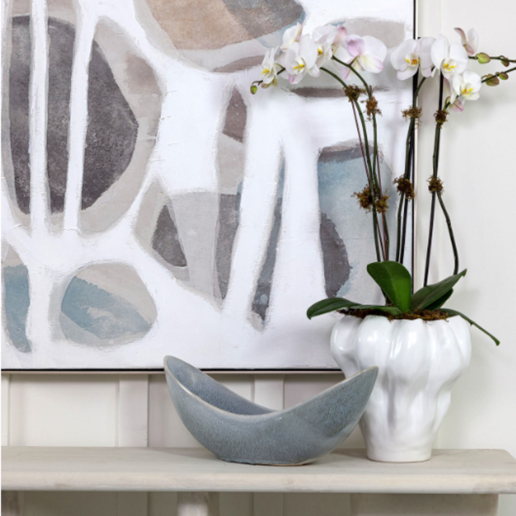 Outside The Box 19" Ellice Muted Gray Blue Hue Stoneware Bowl