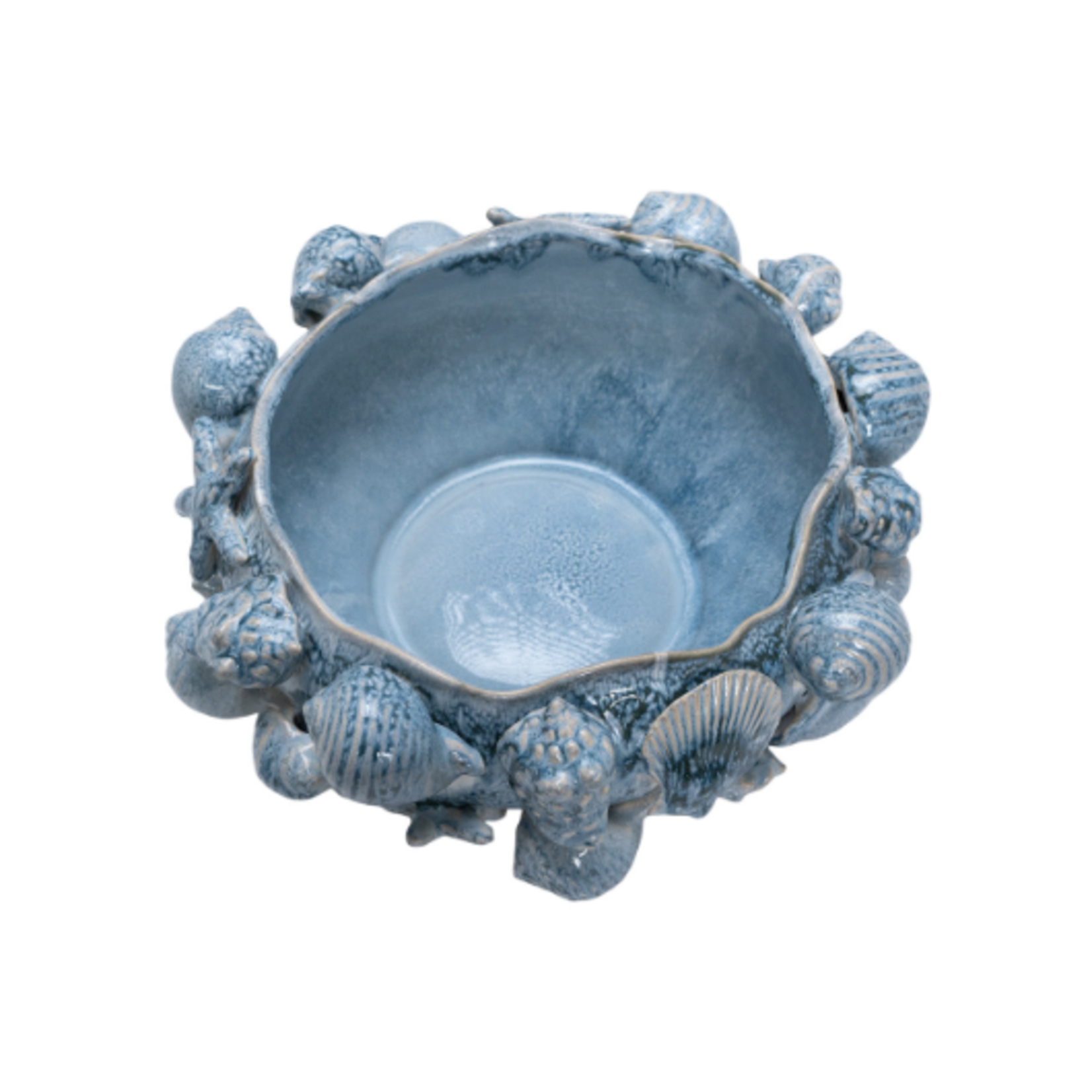 Outside The Box 14" Varlan Sculptured Blue Shell Round Bowl
