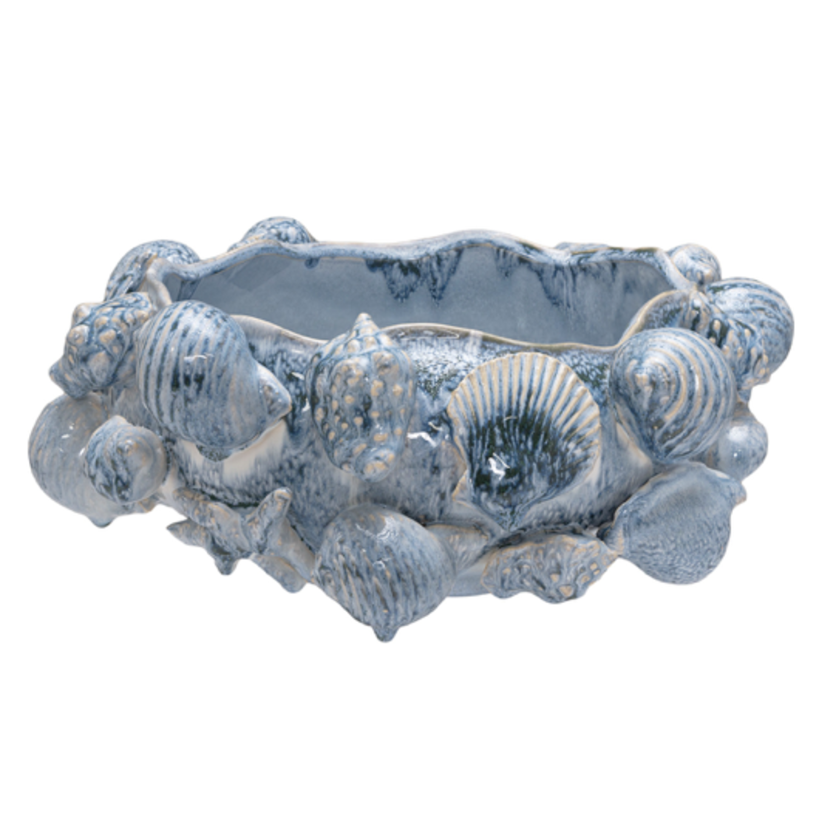 Outside The Box 14" Varlan Sculptured Blue Shell Round Bowl