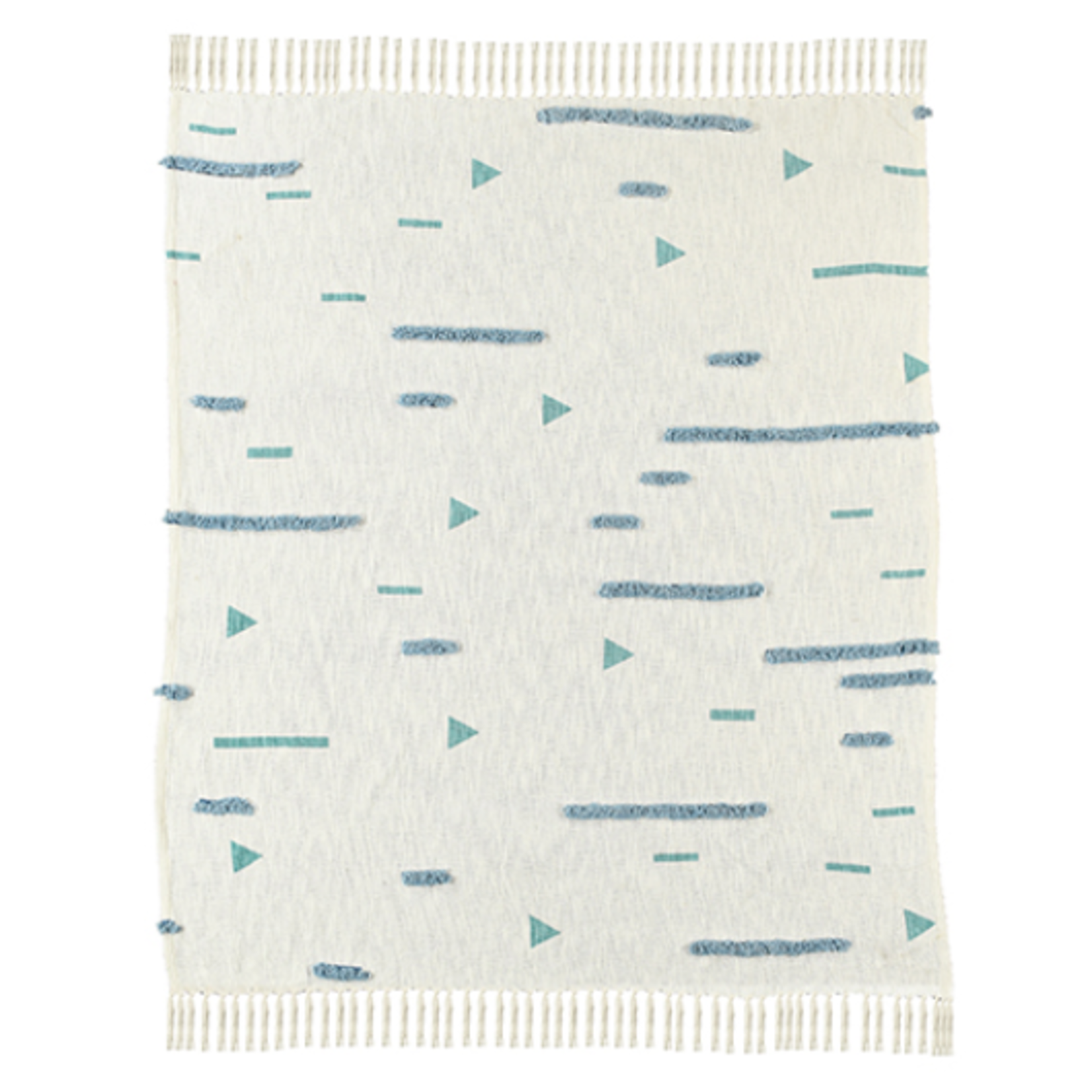 Outside The Box 50x60 Aqua Haze & White Hand Woven 100% Cotton Blend Throw - 80274