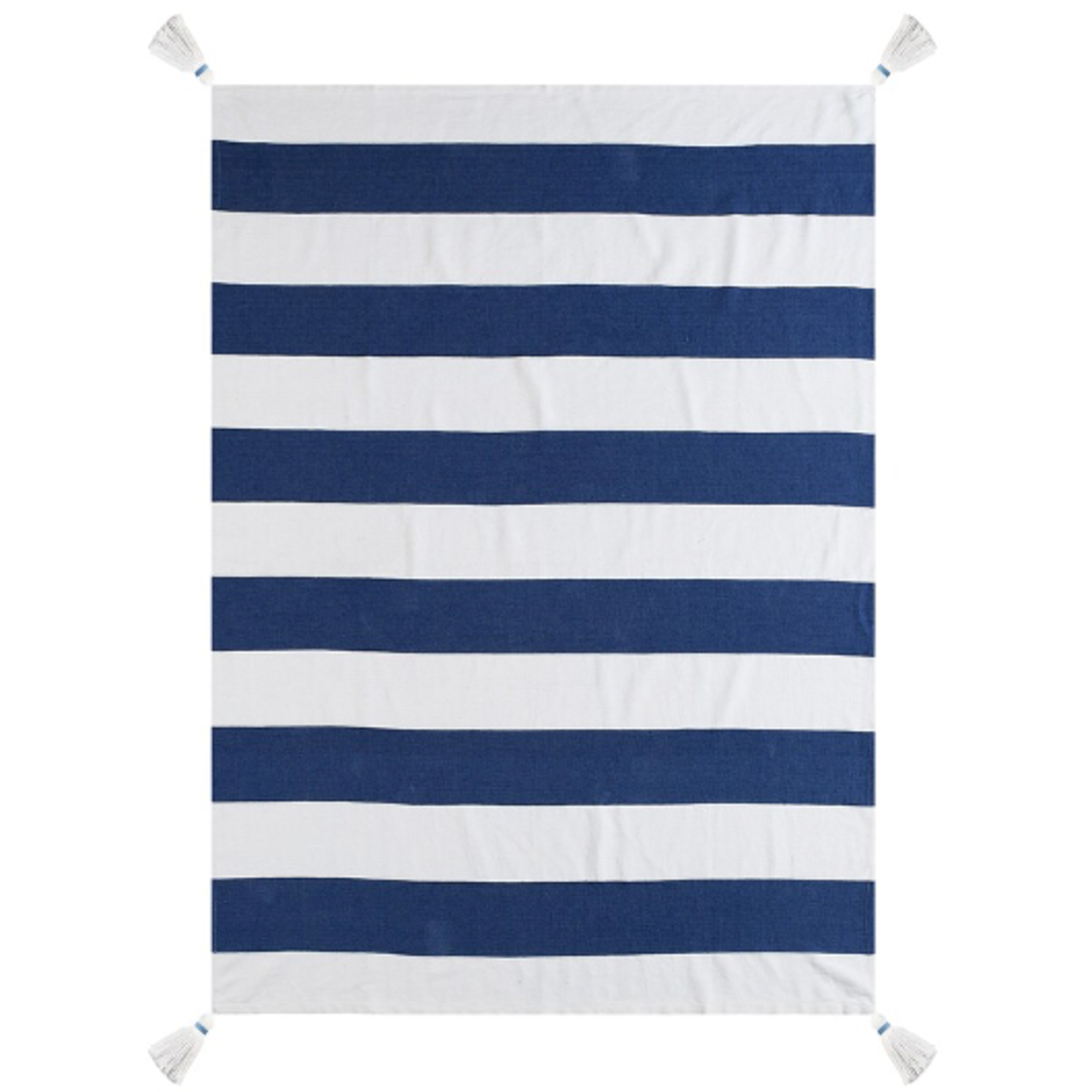Outside The Box 50x60 Navy & White Stripe Hand Stitched 100% Cotton Blend Throw - 80217